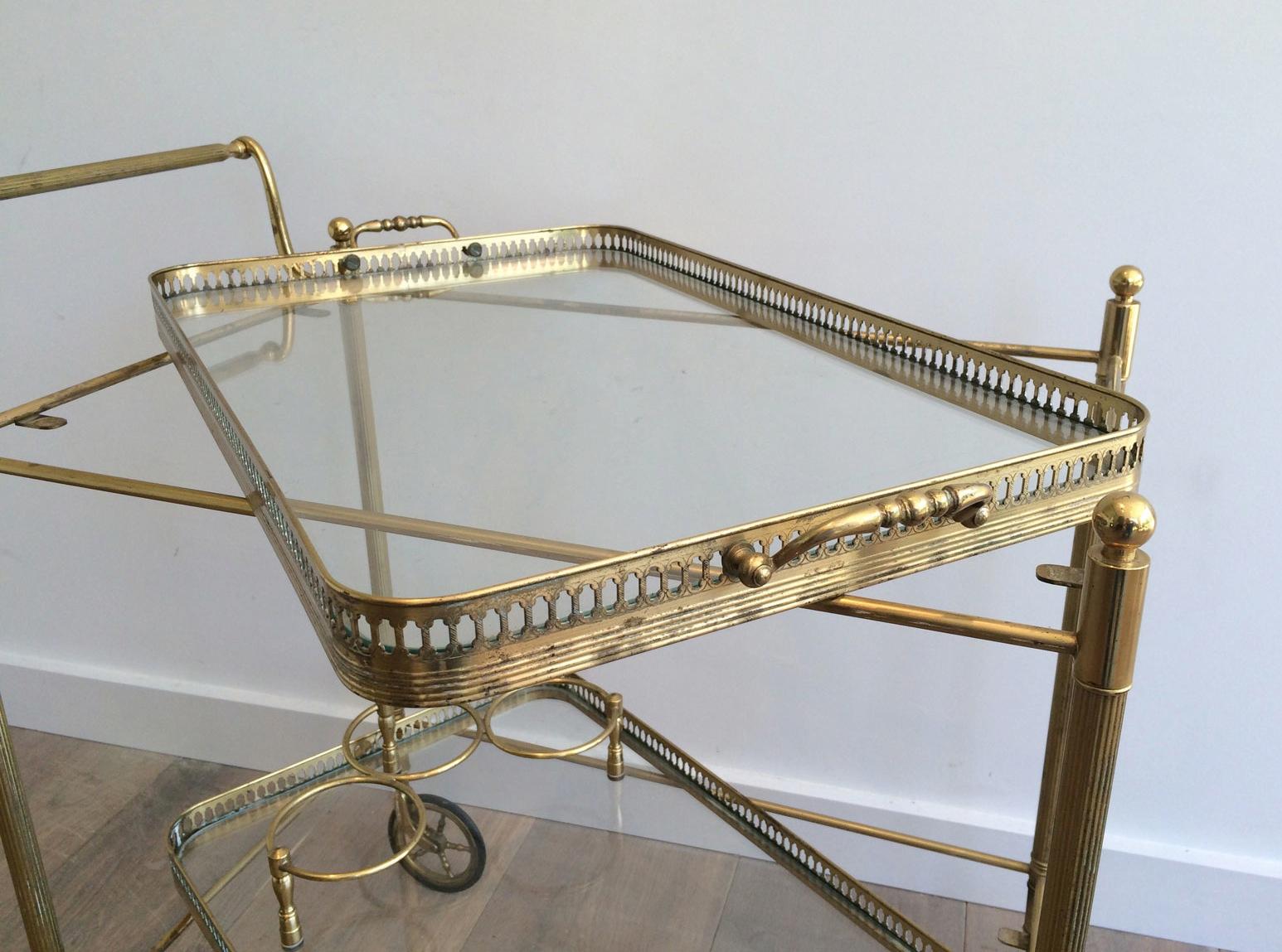 Neoclassical Style Brass Drinks Trolley with Removable Trays For Sale 5