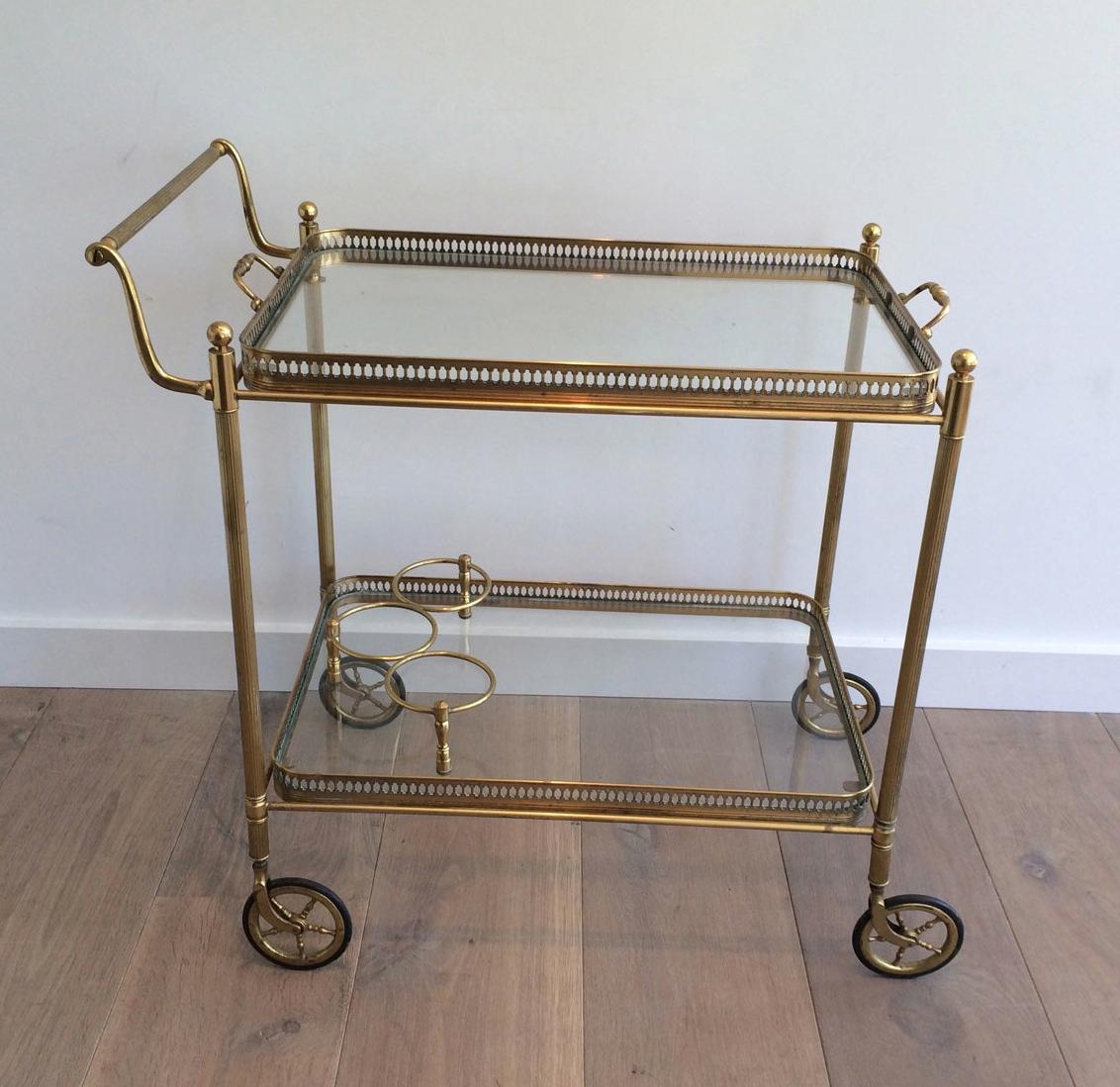 Neoclassical Style Brass Drinks Trolley with Removable Trays For Sale 6