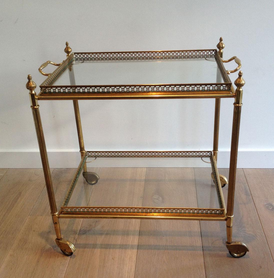 Neoclassical Style Brass Drinks Trolley with Removable Trays For Sale 7
