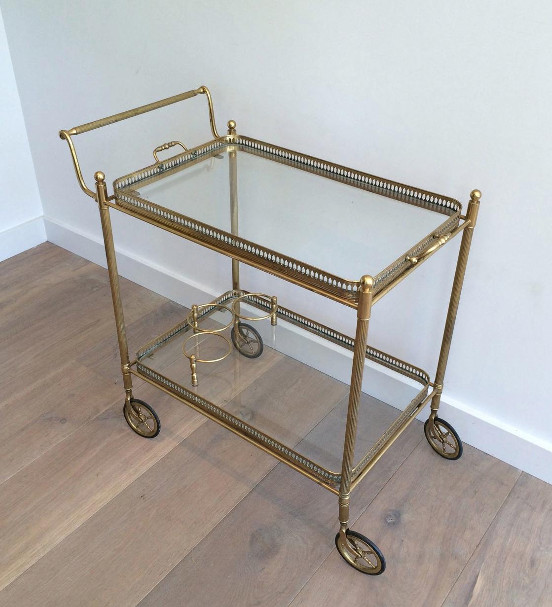 Neoclassical Style Brass Drinks Trolley with Removable Trays For Sale 7