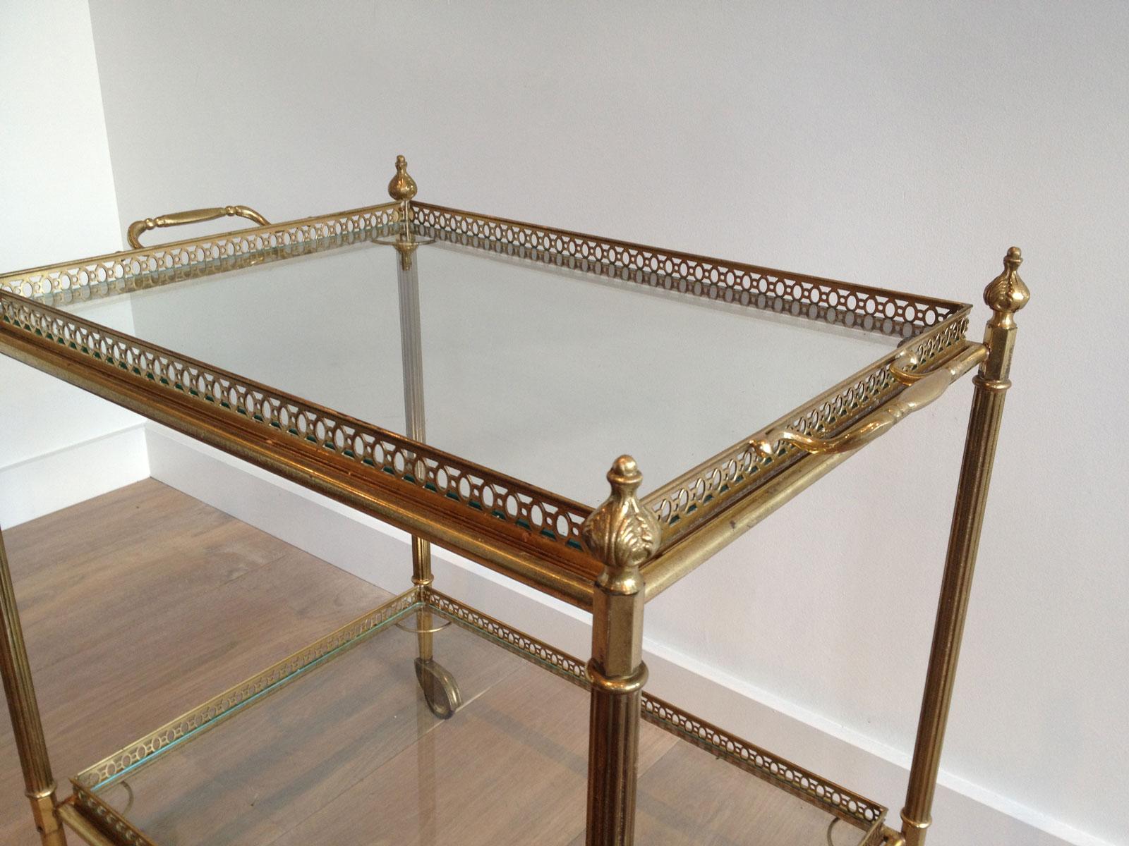 French Neoclassical Style Brass Drinks Trolley with Removable Trays For Sale