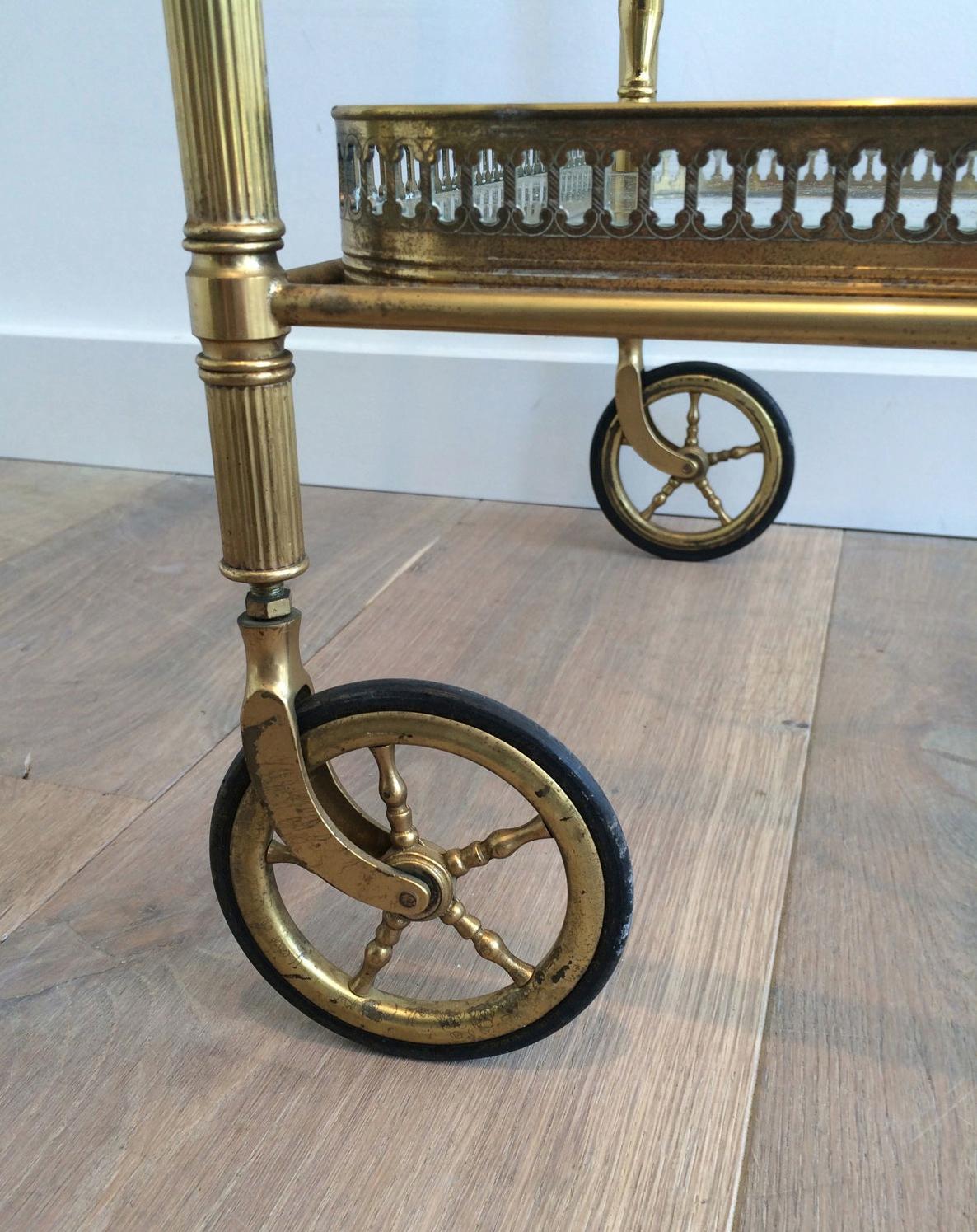 French Neoclassical Style Brass Drinks Trolley with Removable Trays For Sale