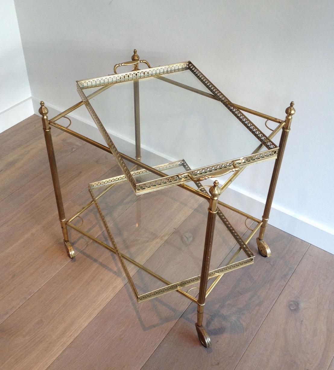 Mid-20th Century Neoclassical Style Brass Drinks Trolley with Removable Trays For Sale