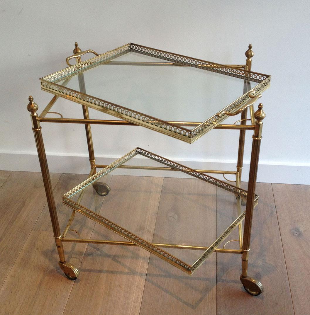 Neoclassical Style Brass Drinks Trolley with Removable Trays For Sale 1