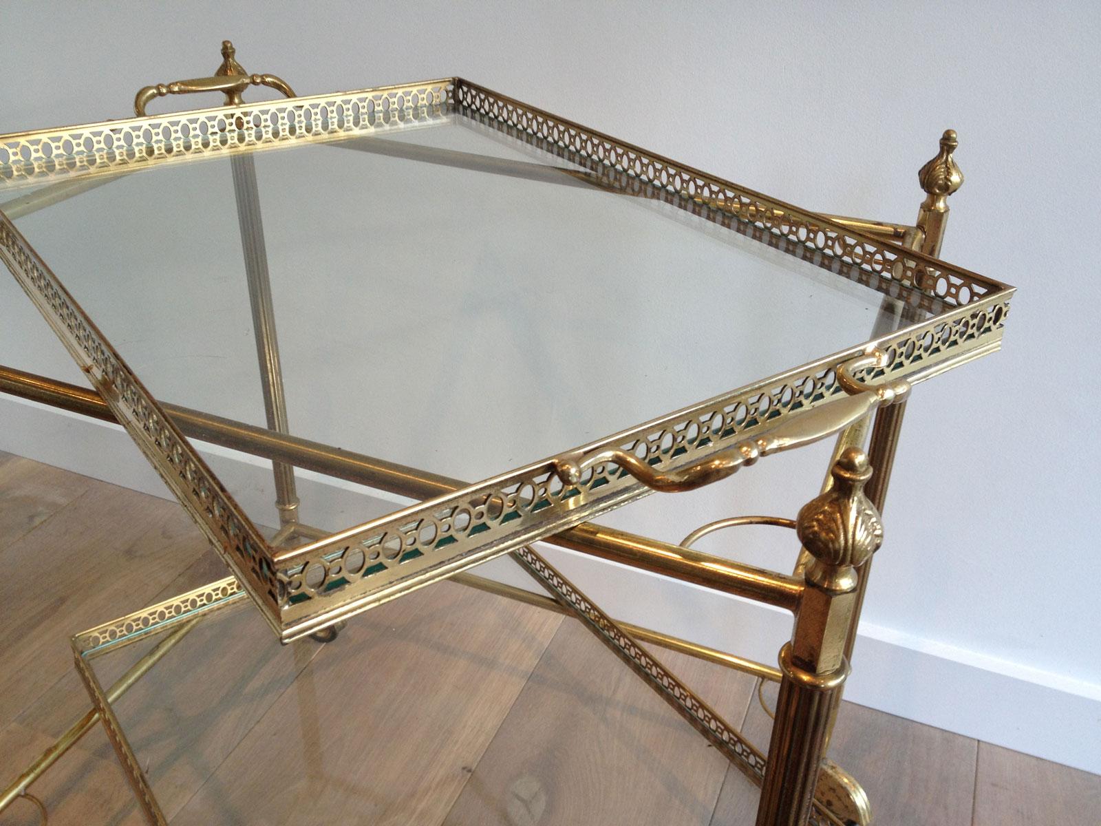 Neoclassical Style Brass Drinks Trolley with Removable Trays For Sale 2