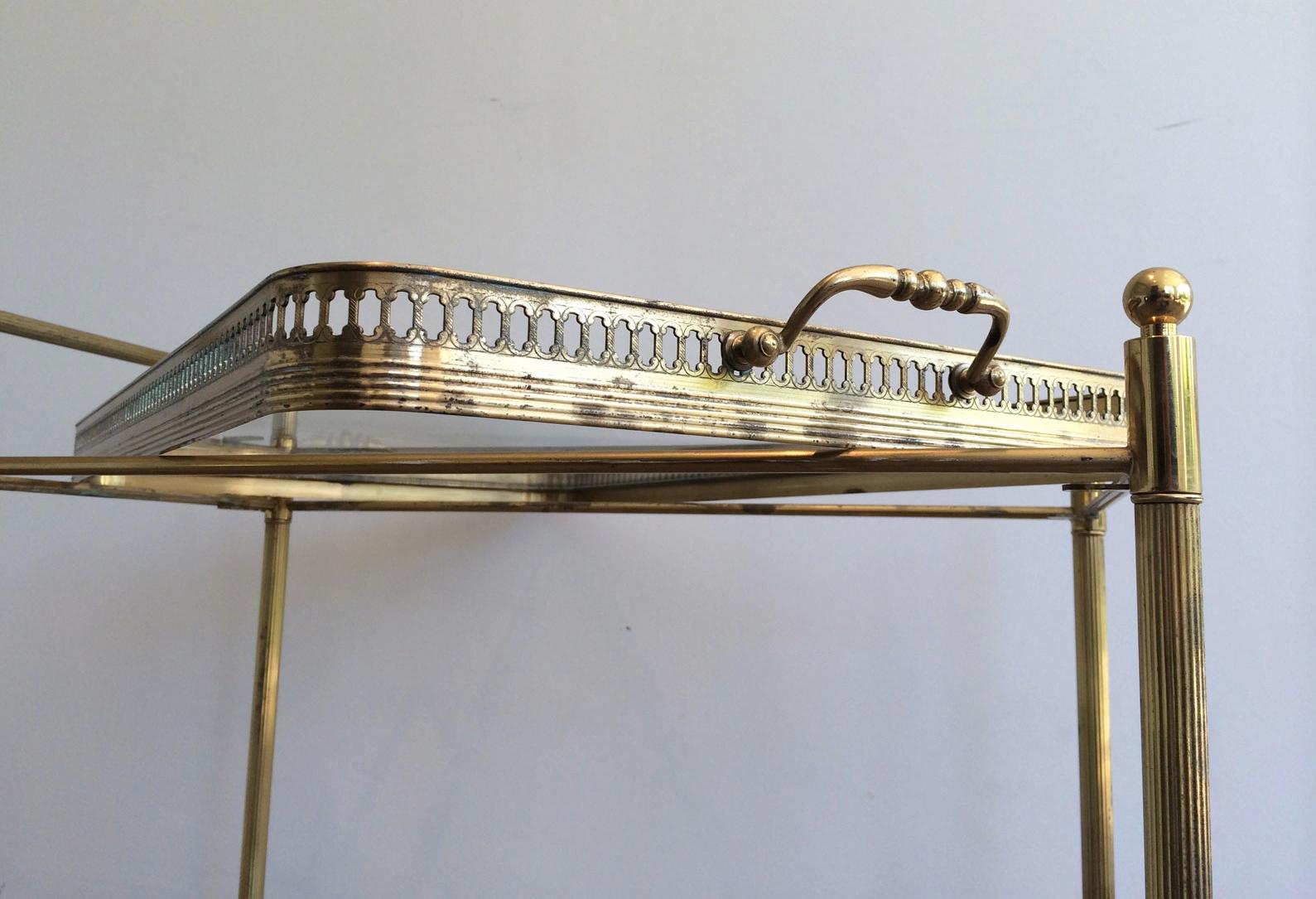 Neoclassical Style Brass Drinks Trolley with Removable Trays For Sale 4