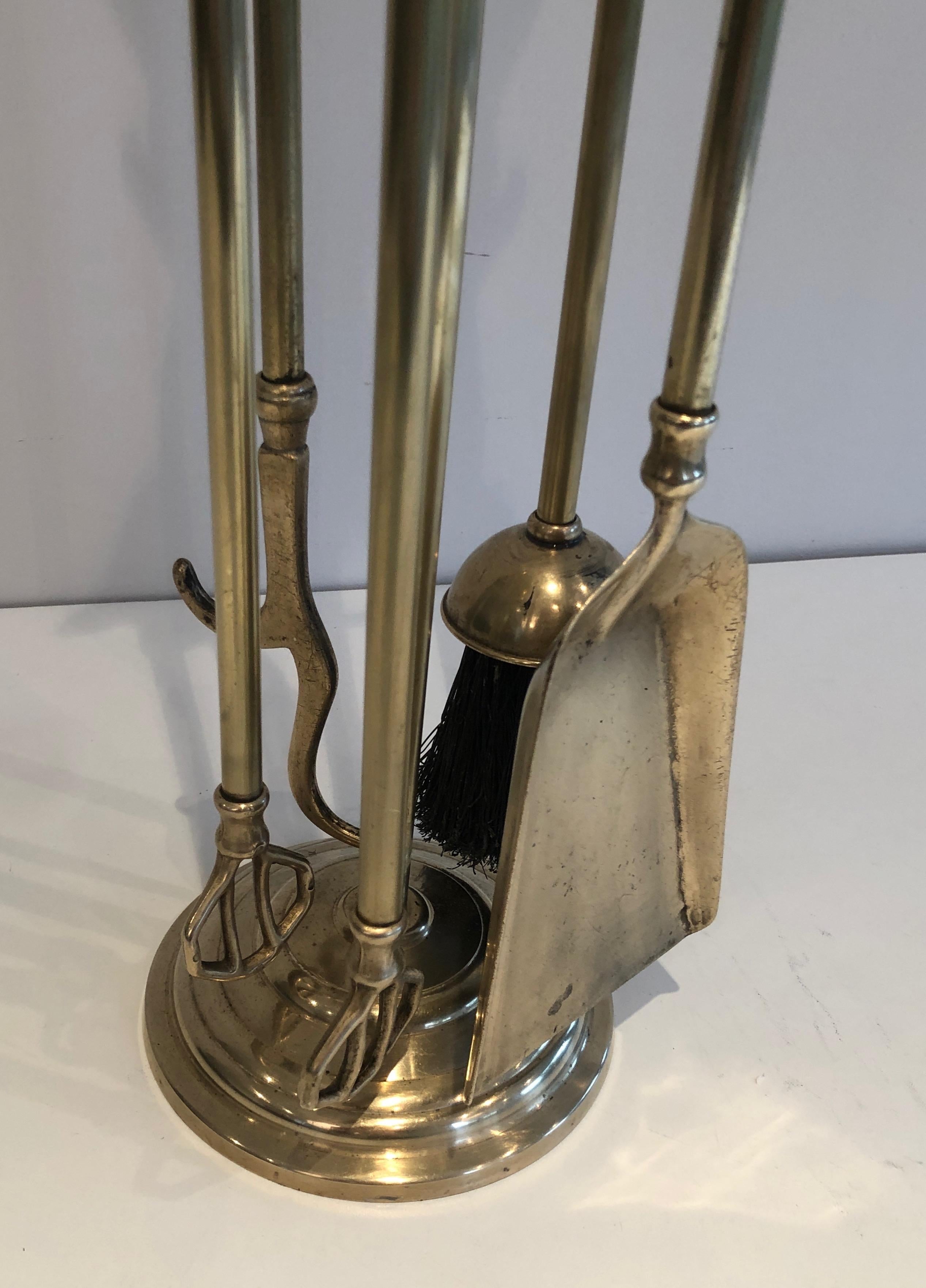 Late 20th Century Neoclassical Style Brass Duck Heads Fireplace Tools, French, circa 1970 For Sale