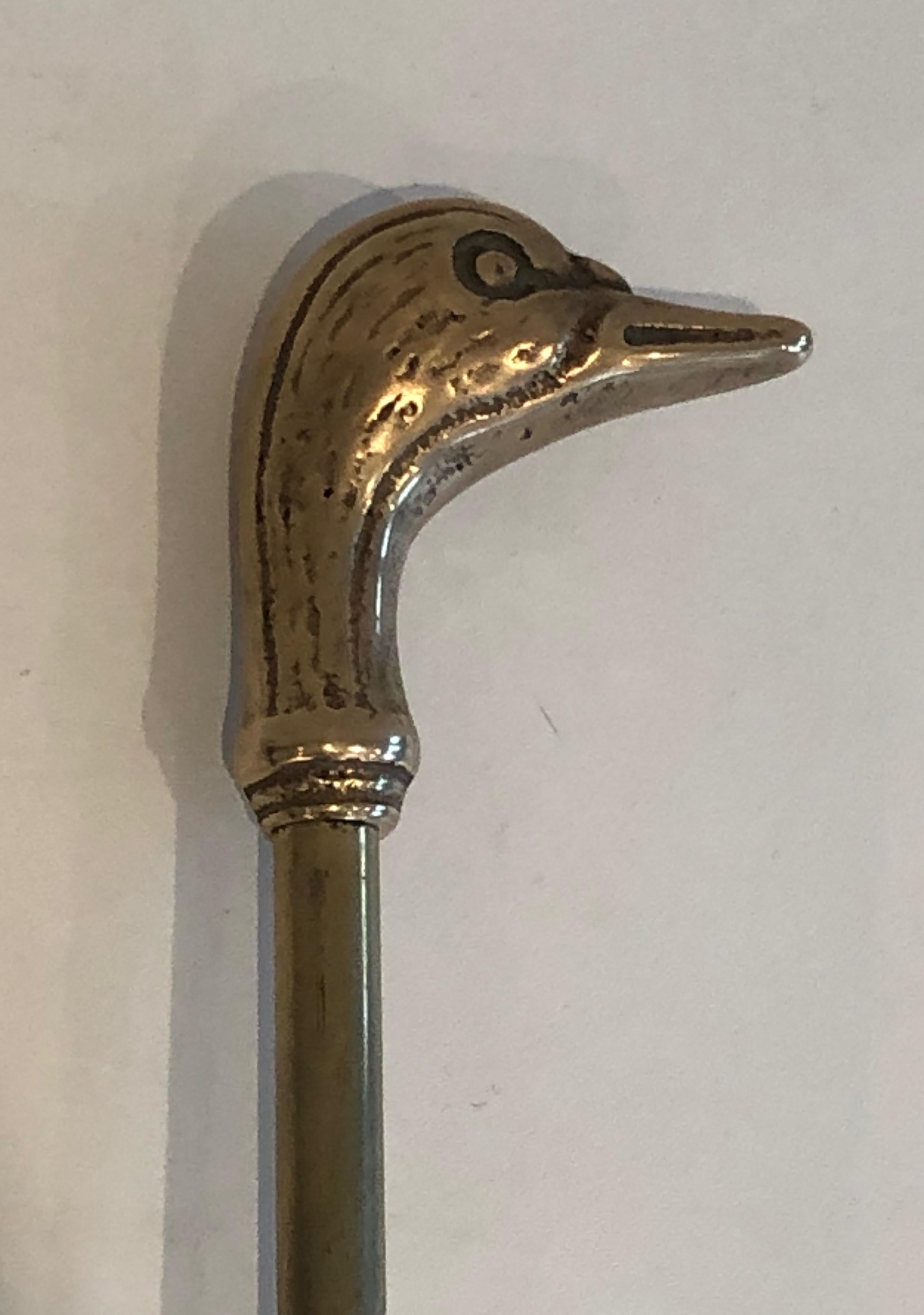 Neoclassical Style Brass Duck Heads Fireplace Tools, French, circa 1970 In Good Condition In Marcq-en-Barœul, Hauts-de-France