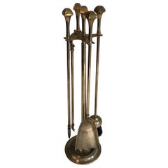 Vintage Neoclassical Style Brass Fire Place Tools, French, Circa 1970