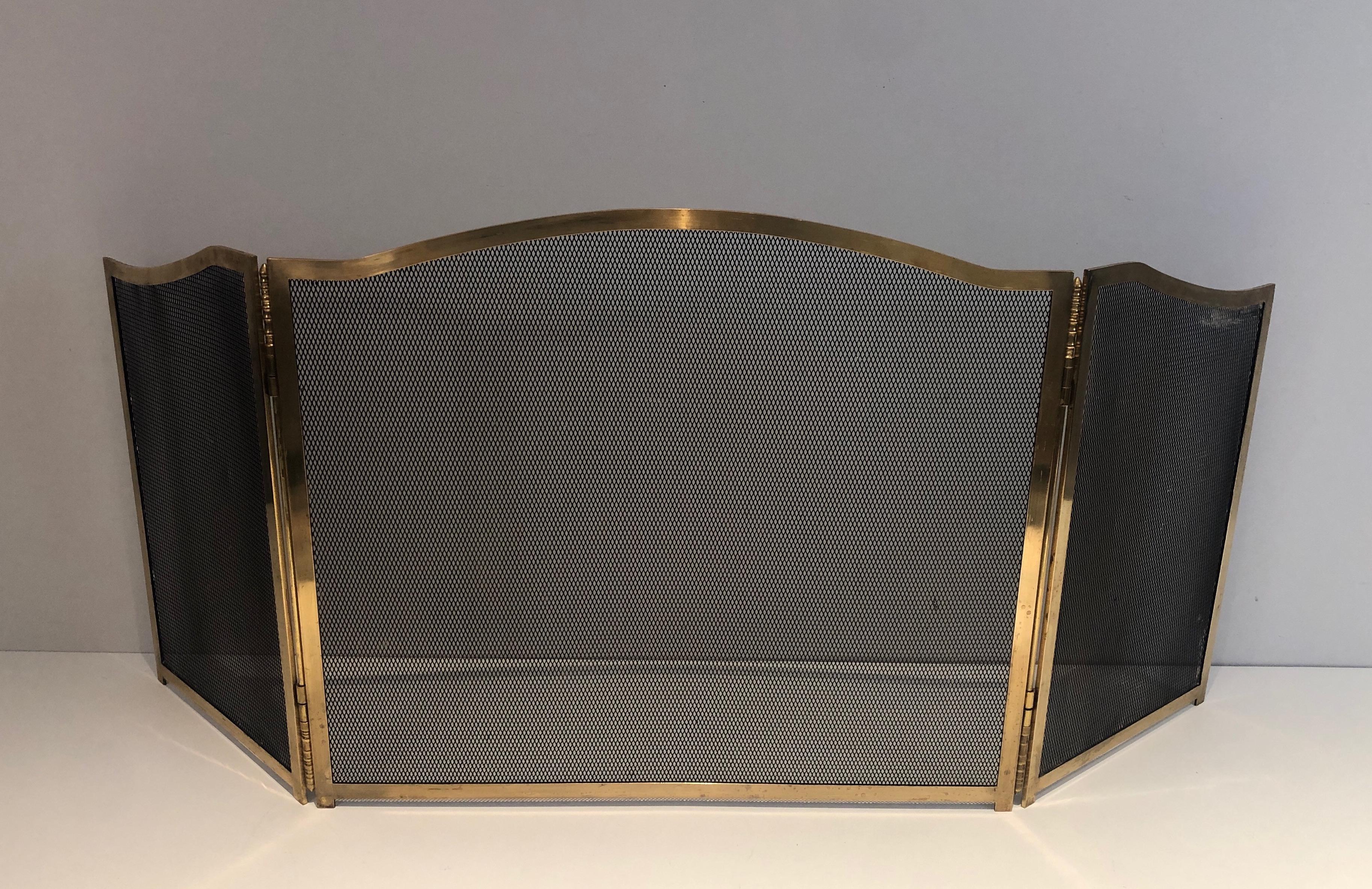 Neoclassical Style Brass Fireplace Screen, French, Circa 1970 For Sale 7