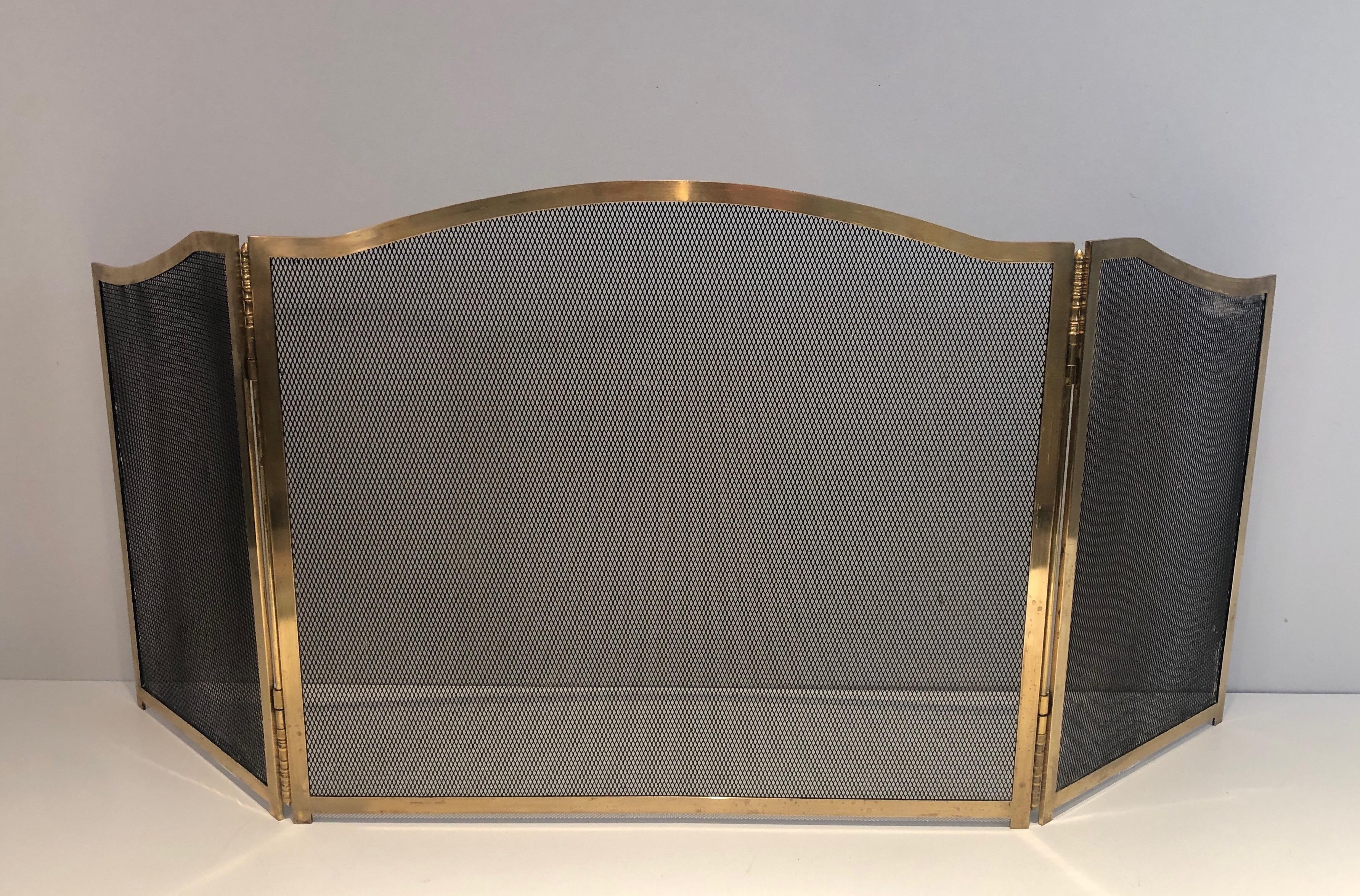 Neoclassical Style Brass Fireplace Screen, French, Circa 1970 For Sale 11