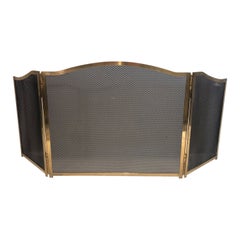 Paravento in ottone per caminetto in stile neoclassico, Francia, circa 1970