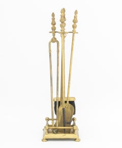 Neoclassical Style Brass Fireplace Tool Set, 5 Pcs.
