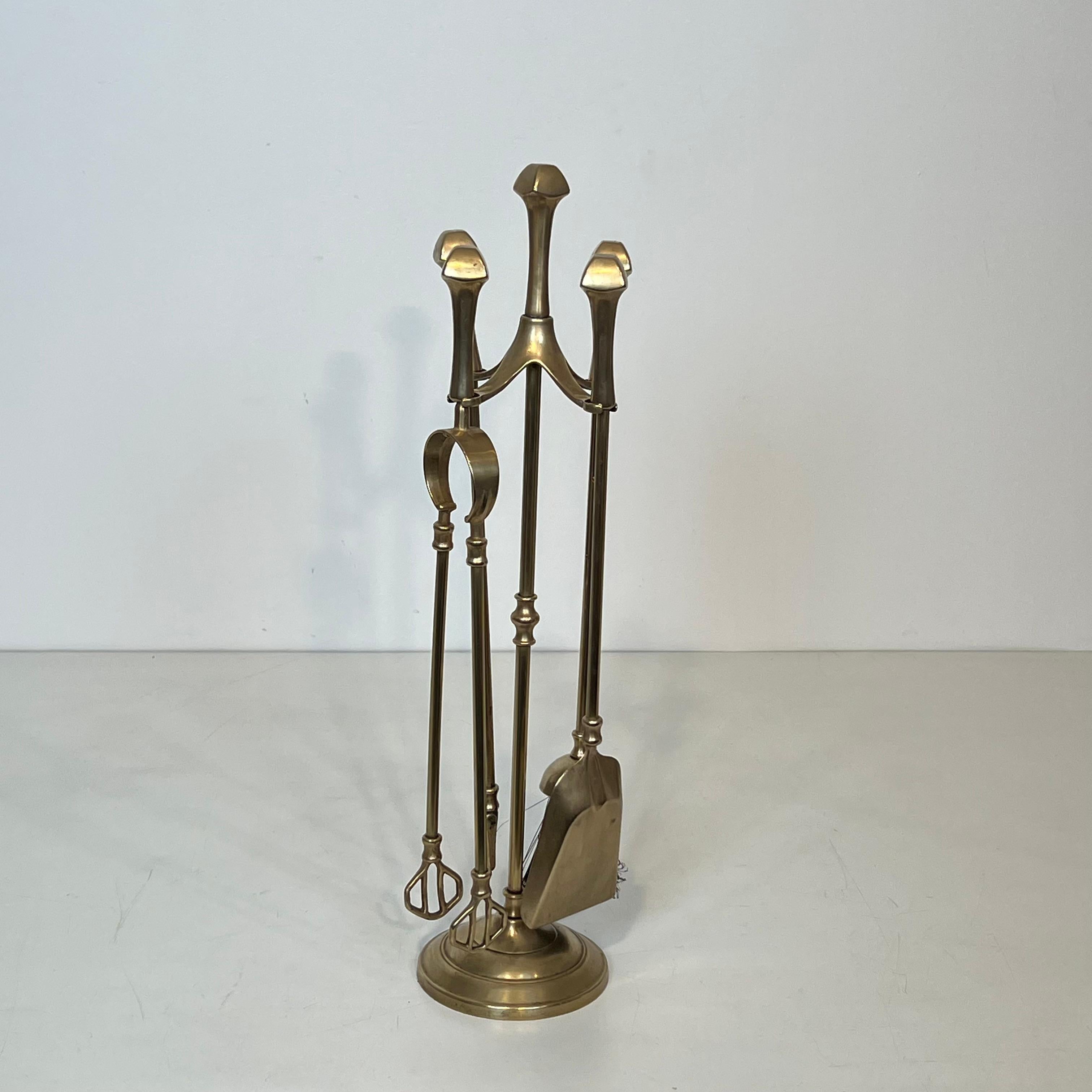 French Neoclassical Style Brass Fireplace Tools For Sale