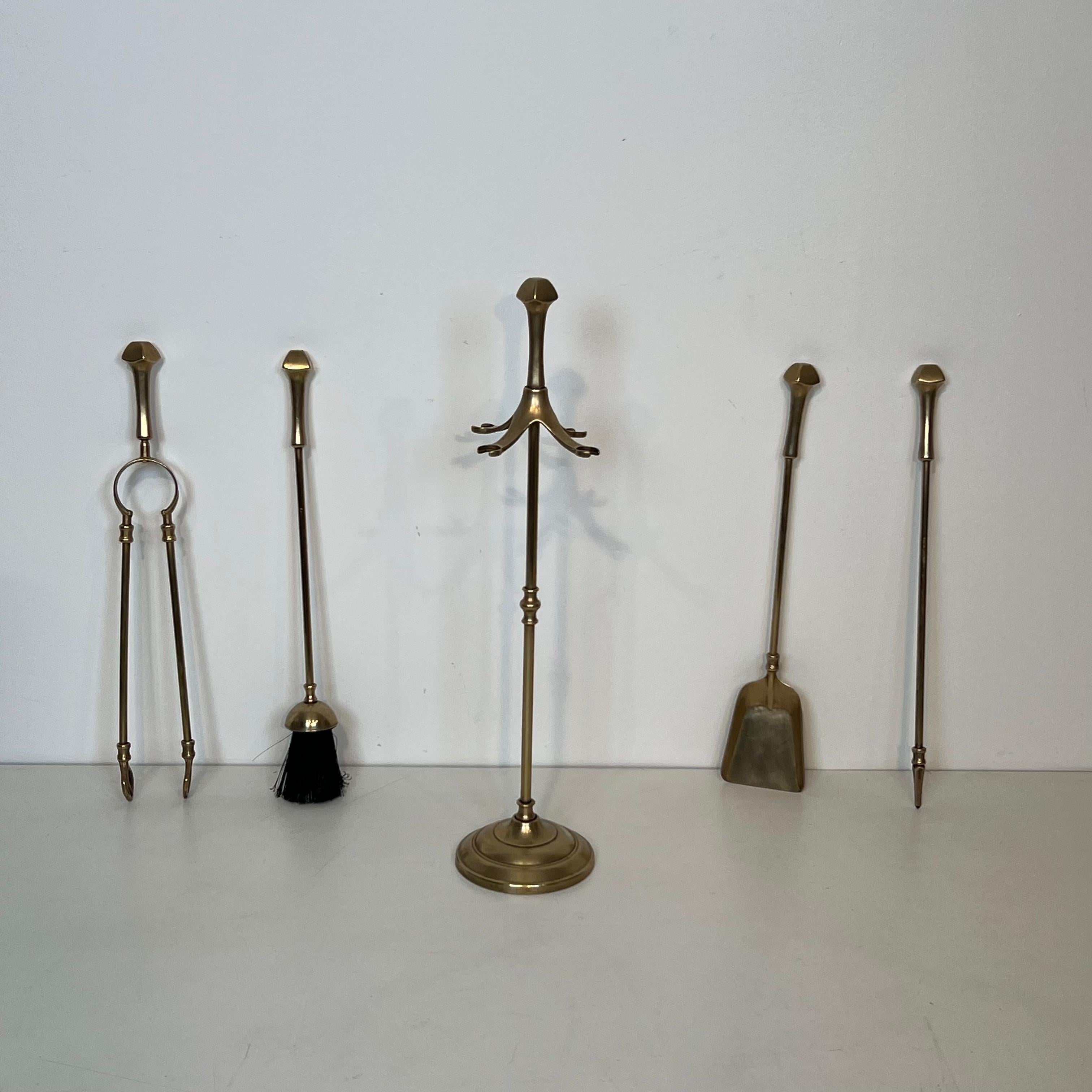 Neoclassical Style Brass Fireplace Tools In Good Condition For Sale In Marcq-en-Barœul, Hauts-de-France