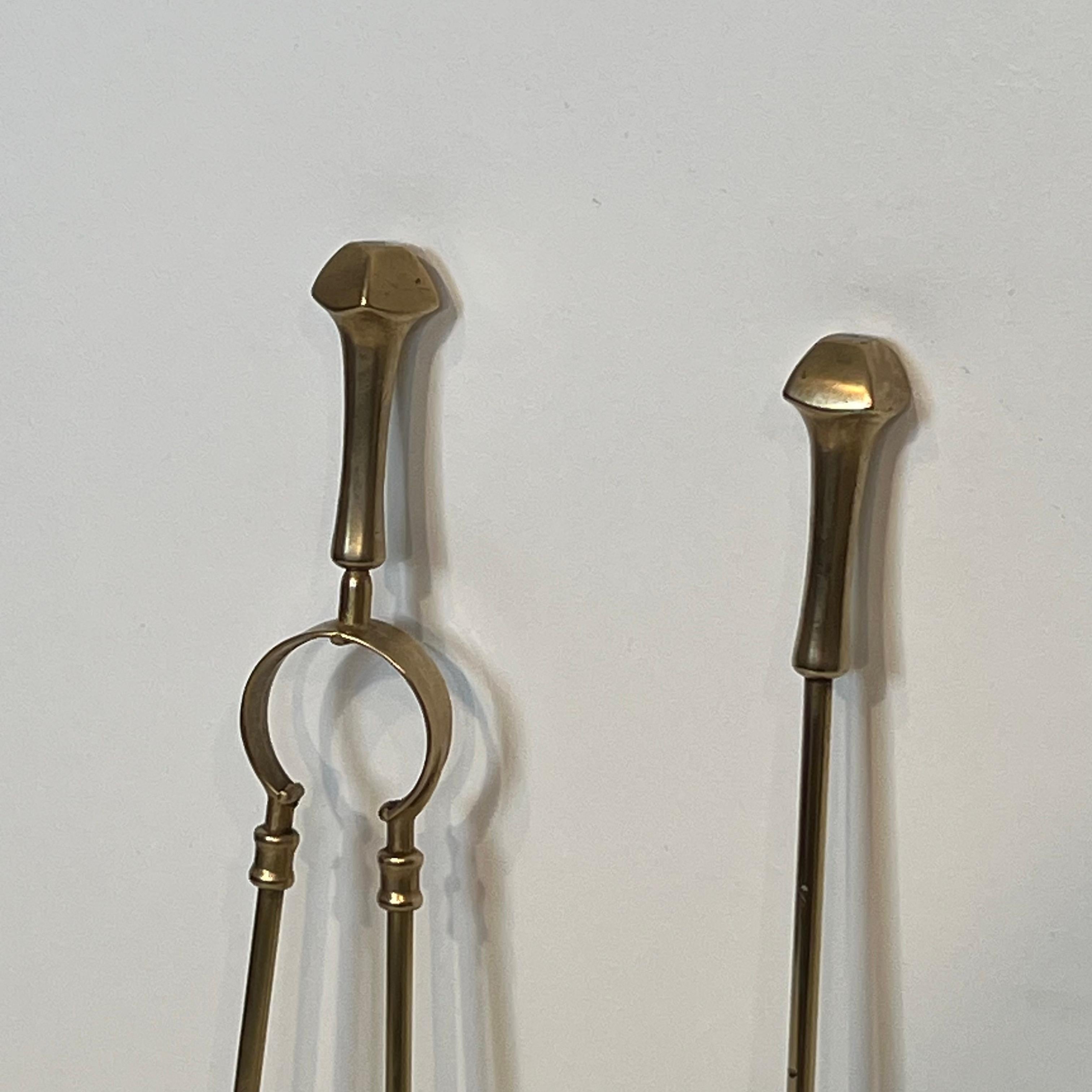 Neoclassical Style Brass Fireplace Tools For Sale 3