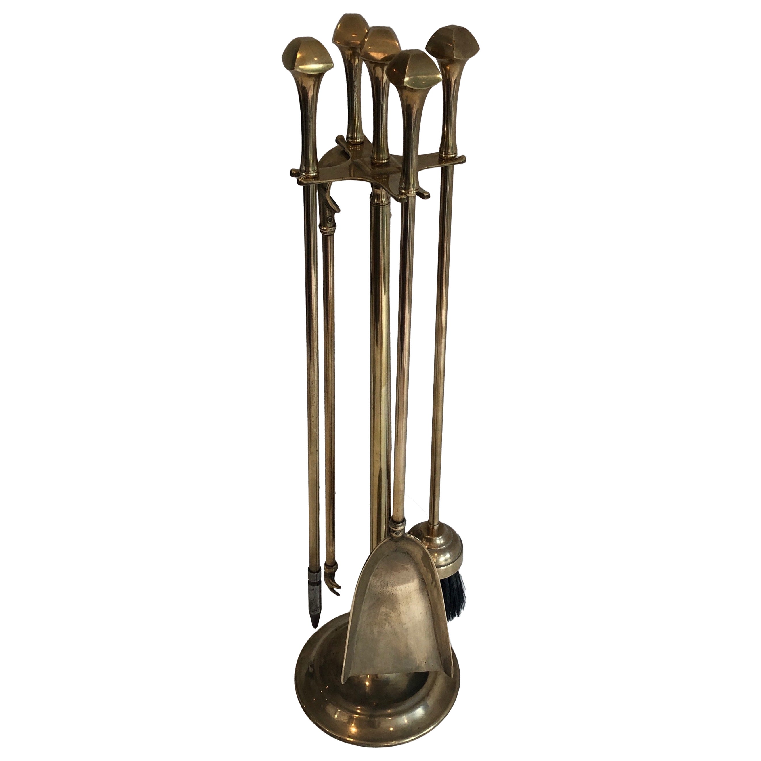 Strumenti per caminetto in ottone in stile neoclassico