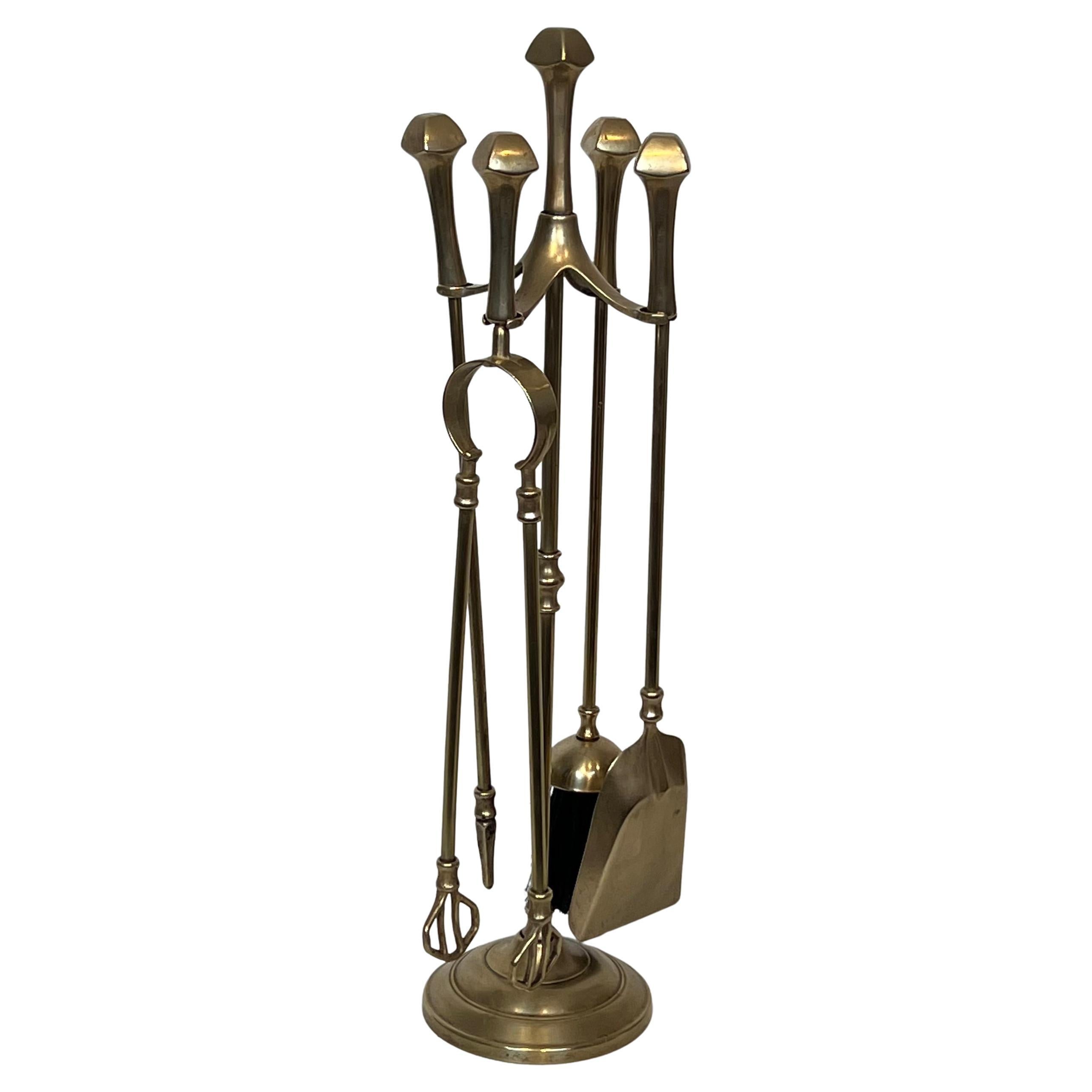 Neoclassical Style Brass Fireplace Tools For Sale