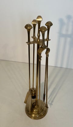 Neoclassical Style Brass Fireplace Tools. French. Circa 1970