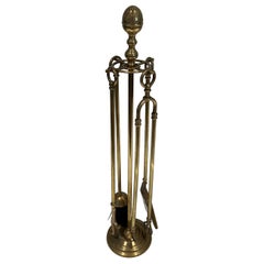 Neoclassical Style Brass Fireplace Tools on Stand Attributed to Maison Jansen