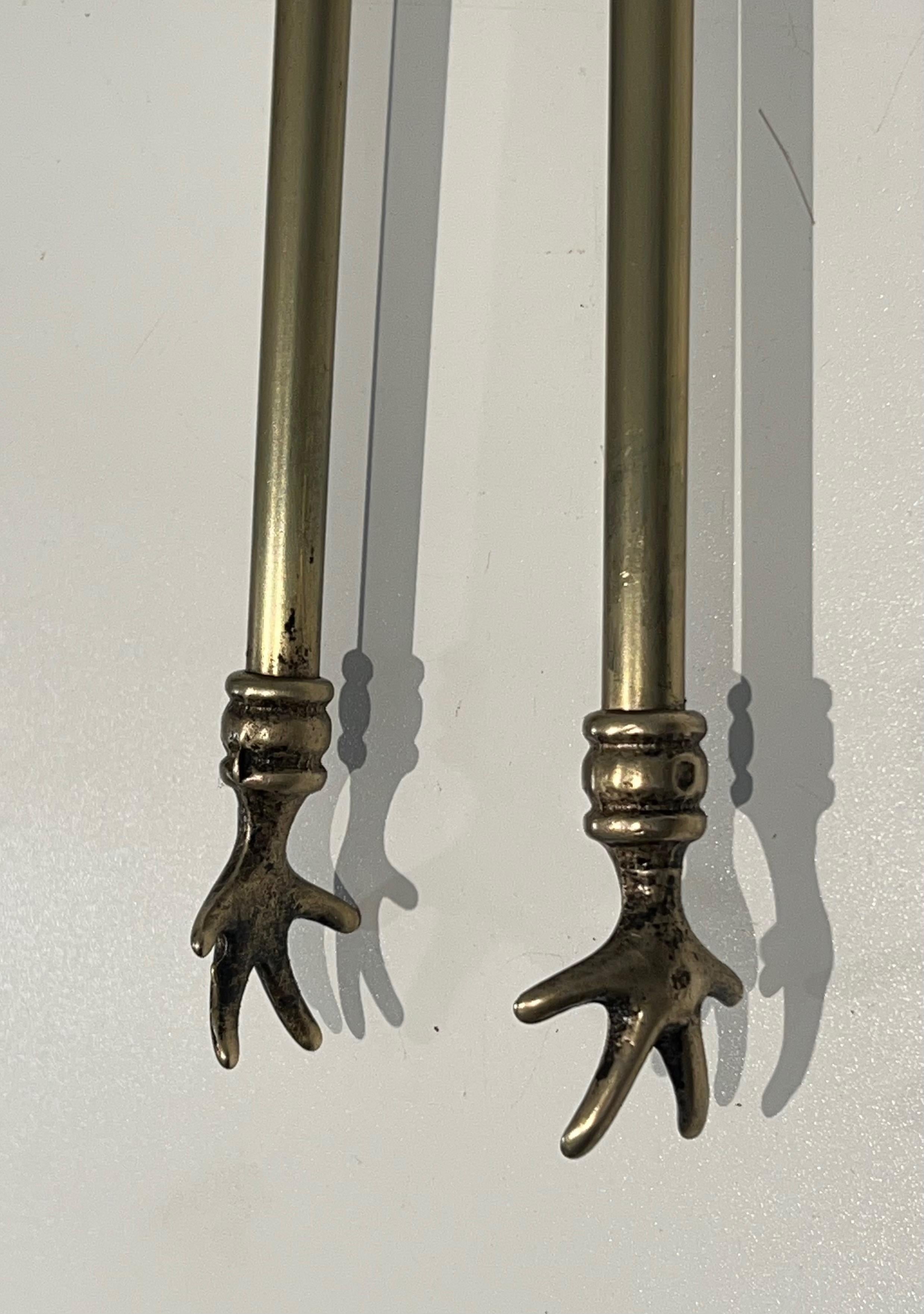 Neoclassical Style Brass Fireplace Tools on Stand For Sale 5