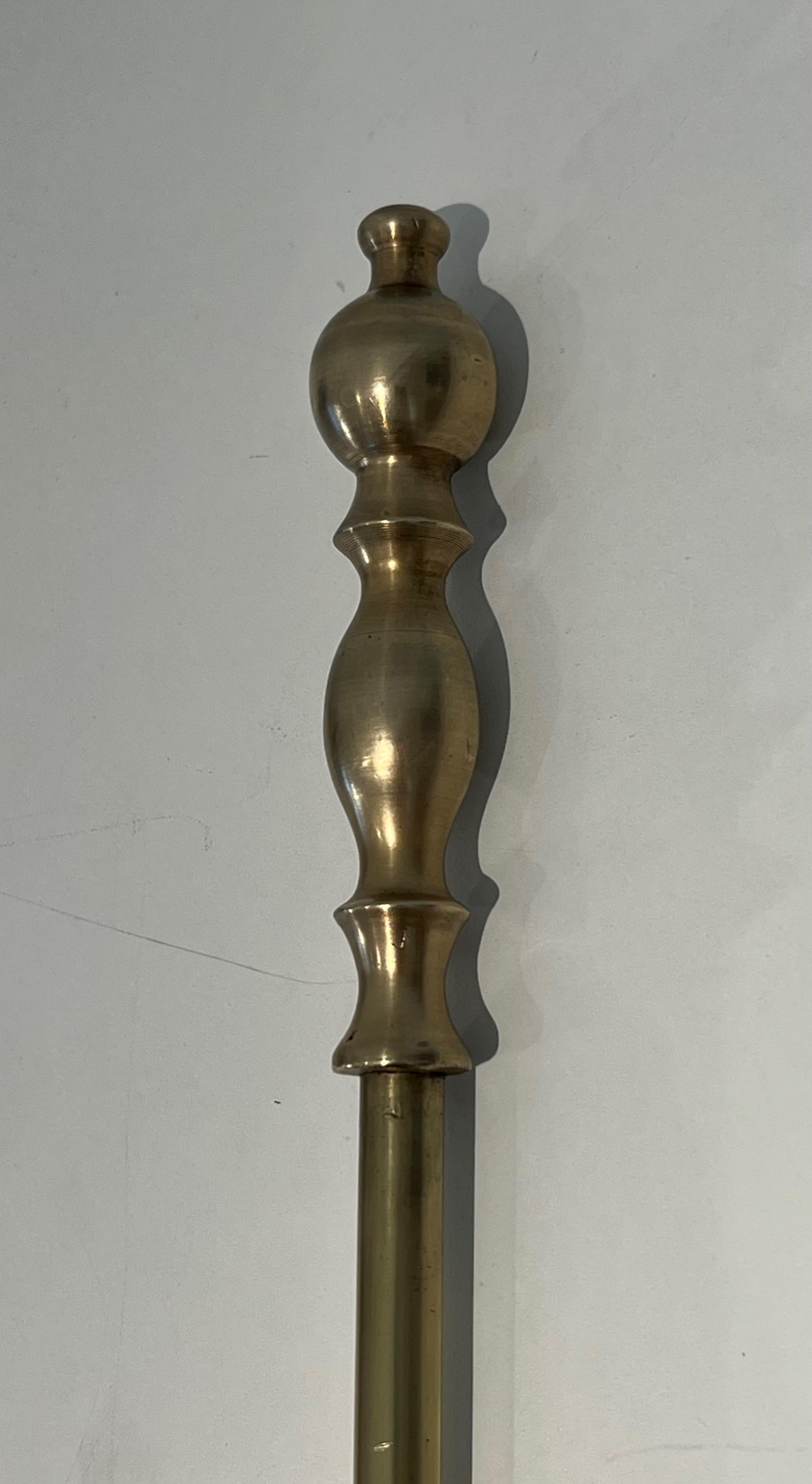 Neoclassical Style Brass Fireplace Tools on Stand For Sale 6