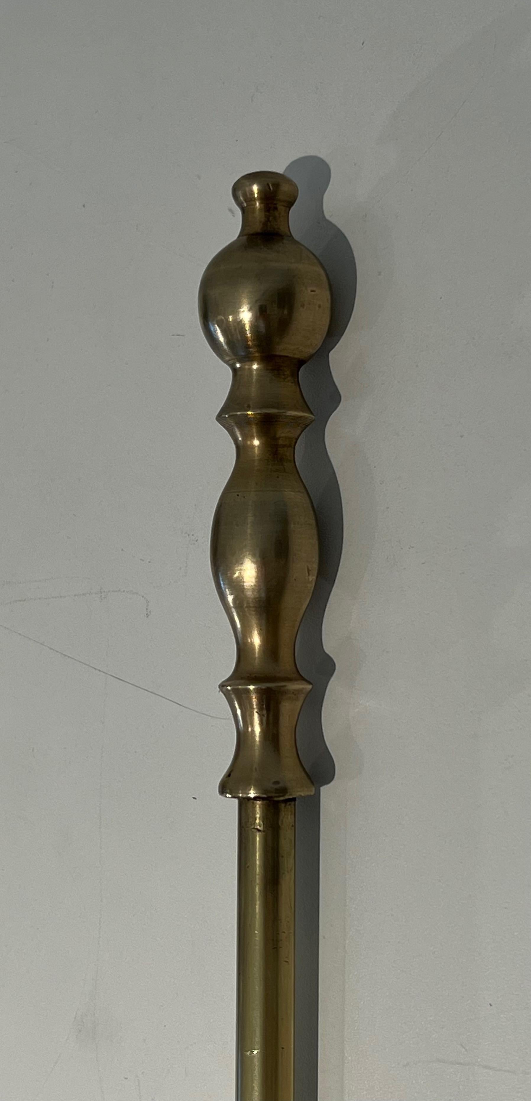 Neoclassical Style Brass Fireplace Tools on Stand For Sale 8