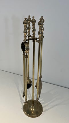 Neoclassical Style Brass Fireplace Tools on Stand