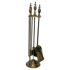 Neoclassical Style Brass Fireplace Tools on Stand