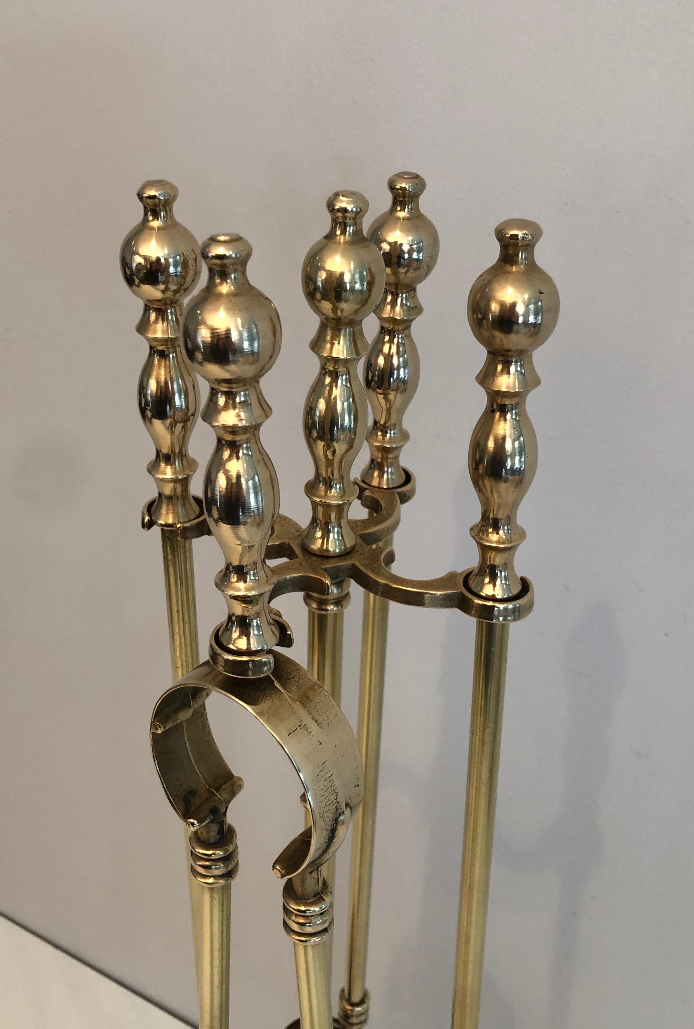 Neoclassical Style Brass Fireplace Tools on Stand, French, Circa 1970 10