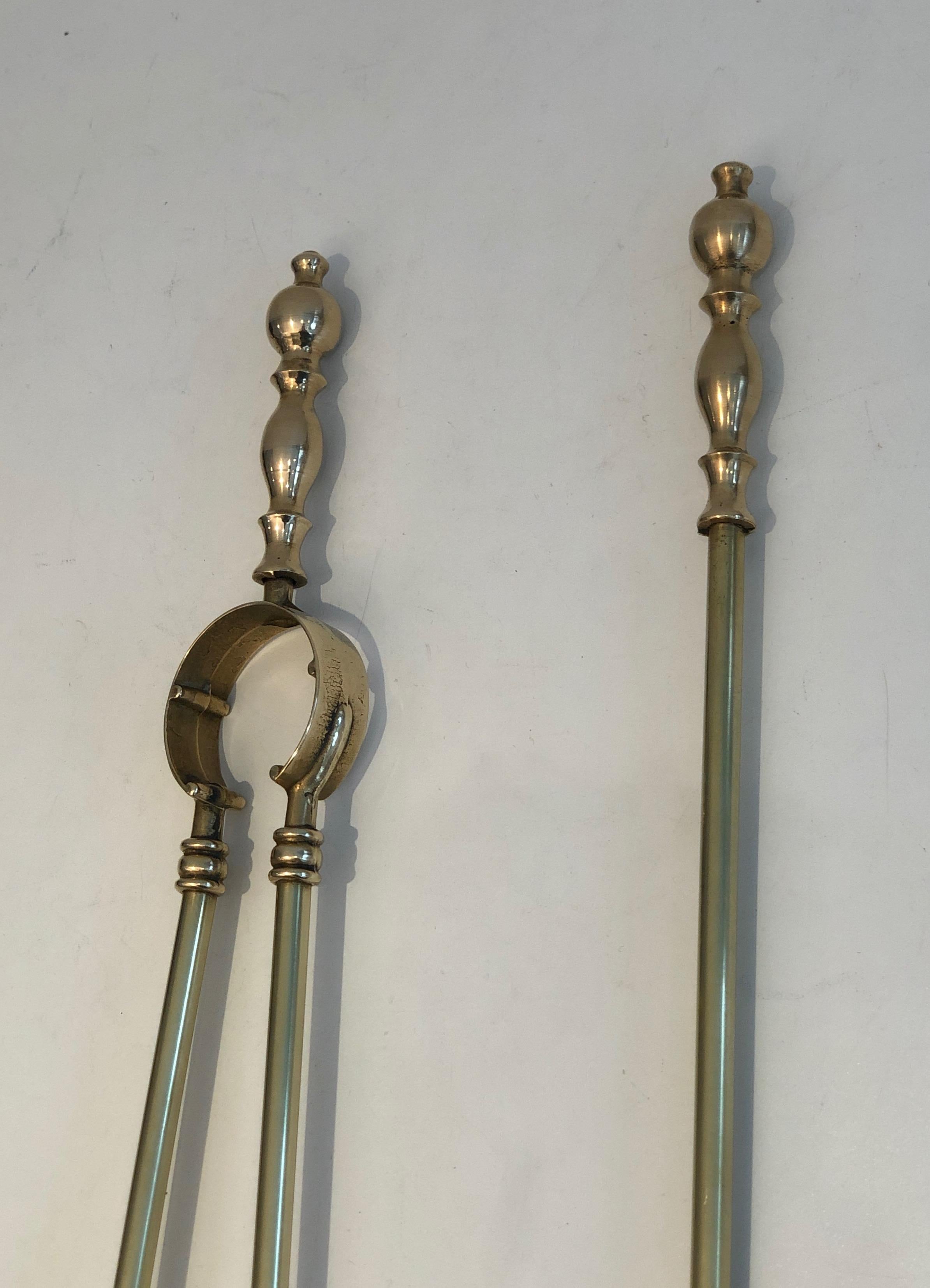 Neoclassical Style Brass Fireplace Tools on Stand, French, Circa 1970 12