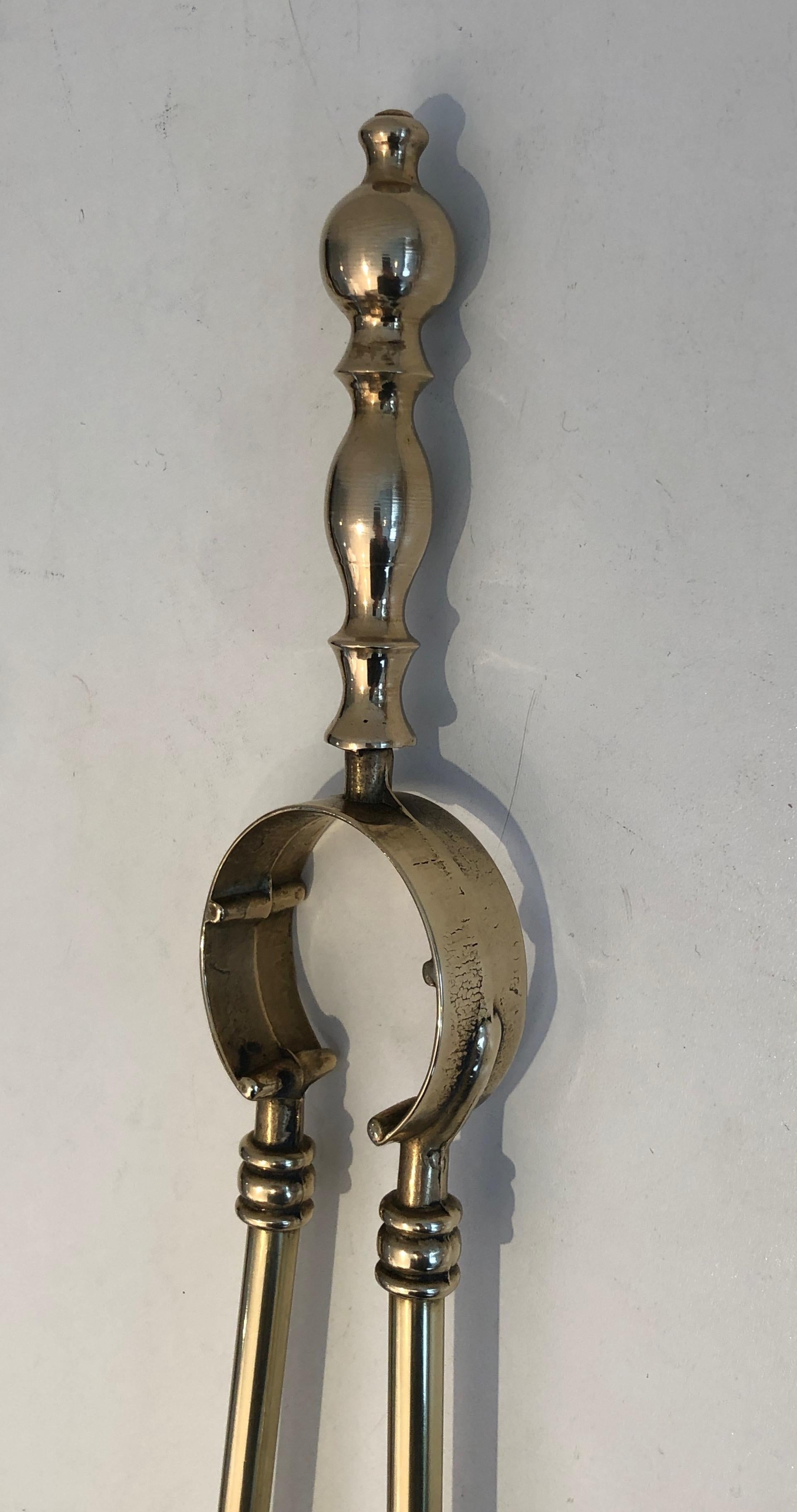 Neoclassical Style Brass Fireplace Tools on Stand, French, Circa 1970 13
