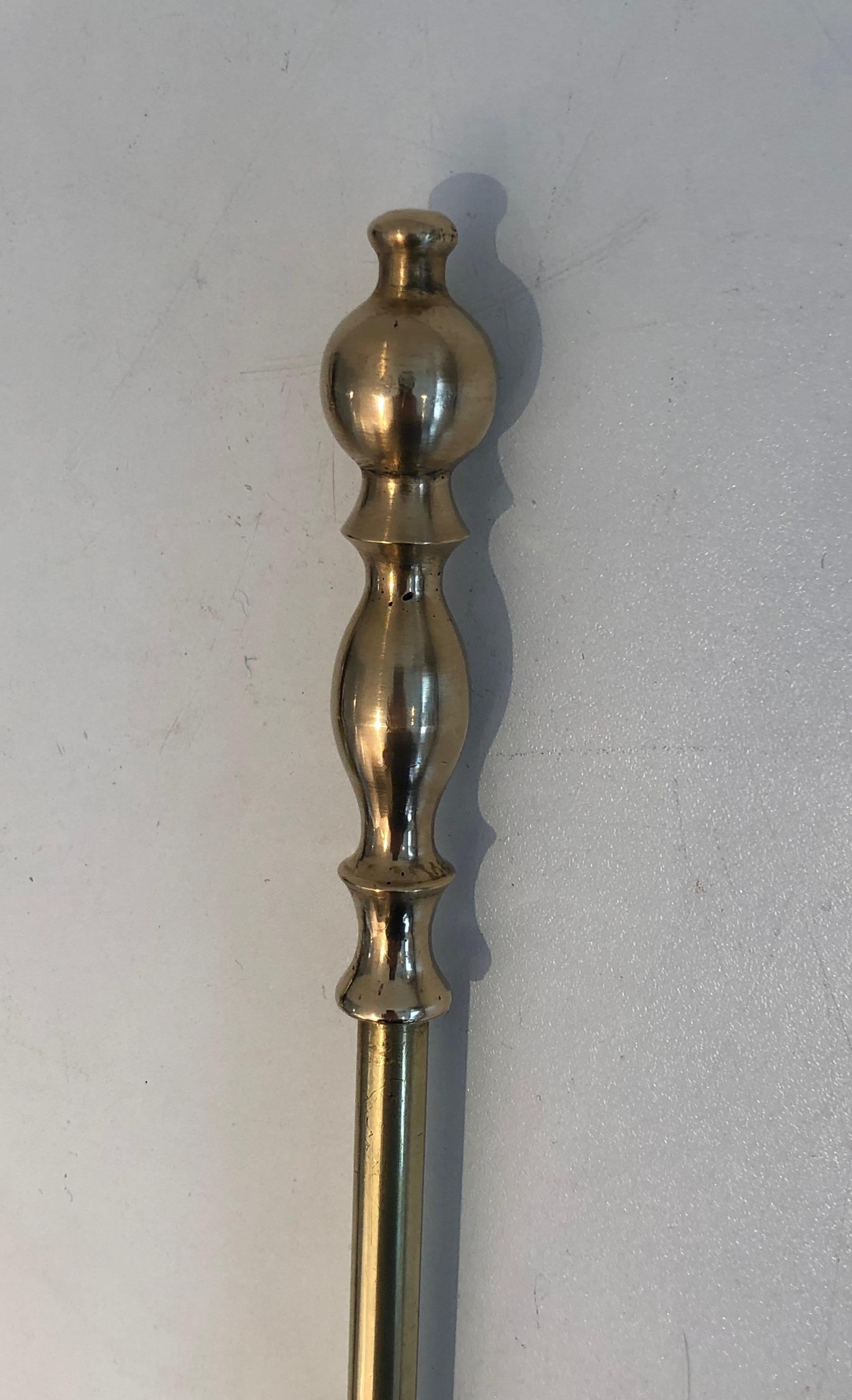 Neoclassical Style Brass Fireplace Tools on Stand, French, Circa 1970 14