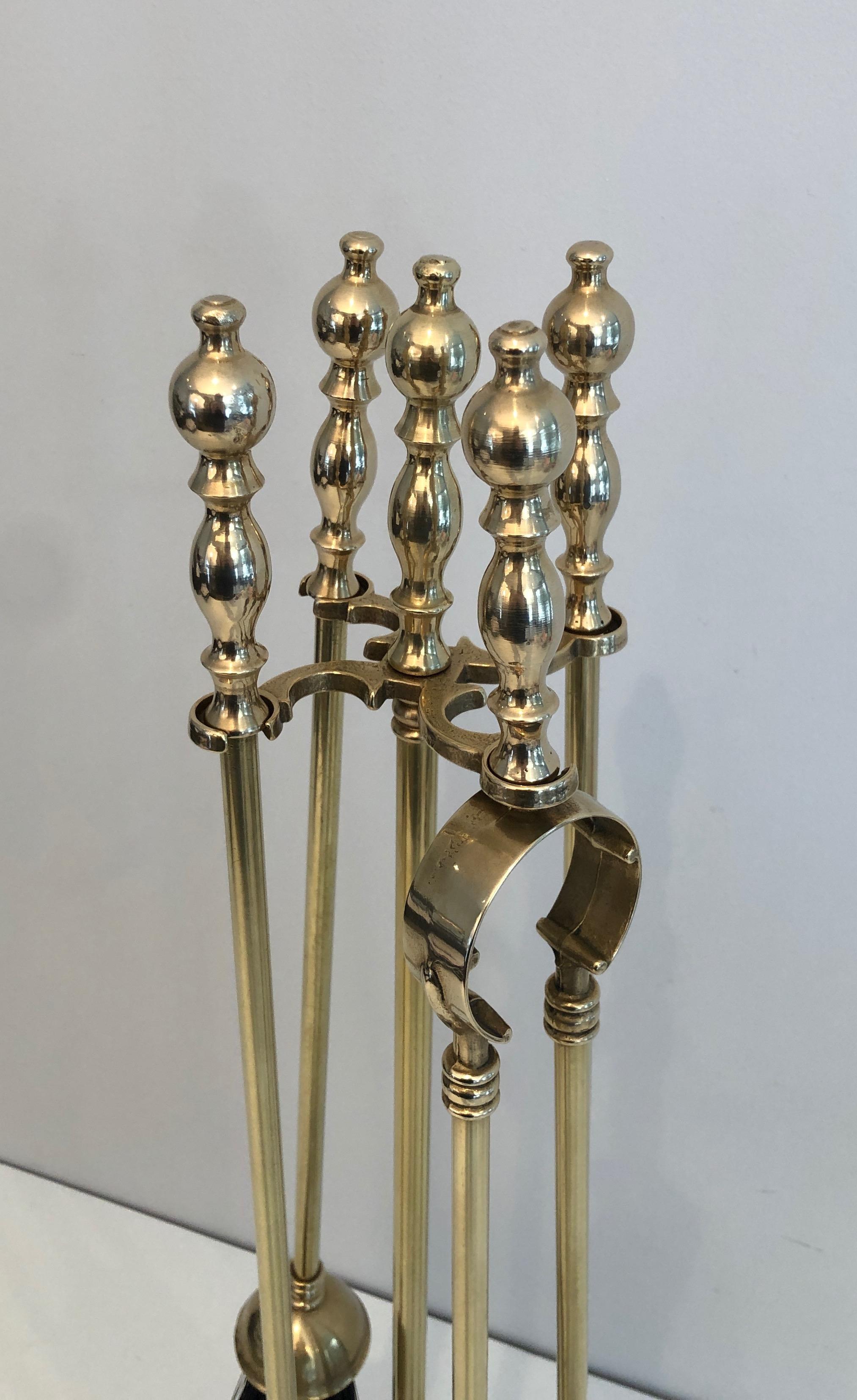 Neoclassical Style Brass Fireplace Tools on Stand, French, Circa 1970 15