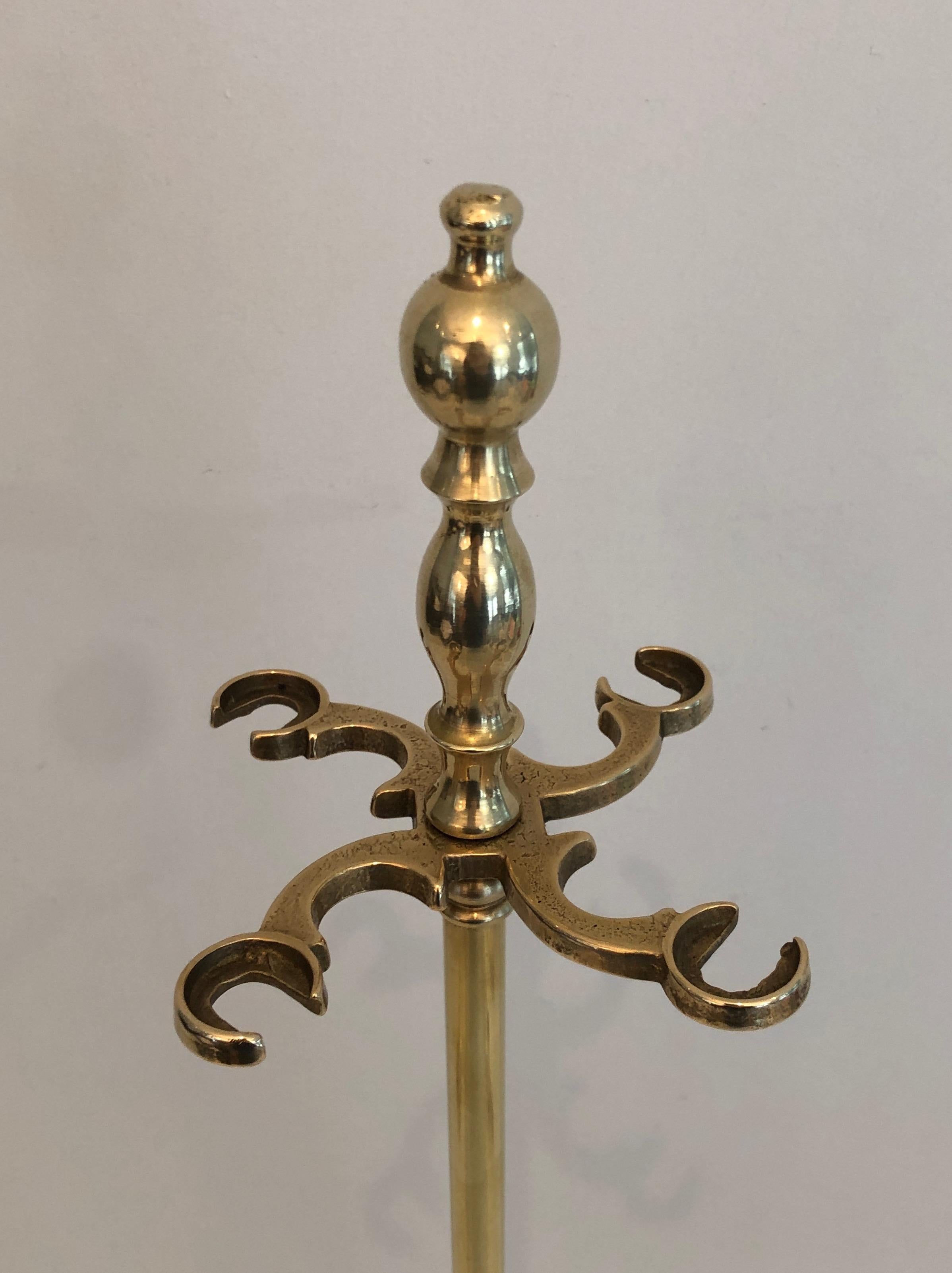 Neoclassical Style Brass Fireplace Tools on Stand, French, Circa 1970 3