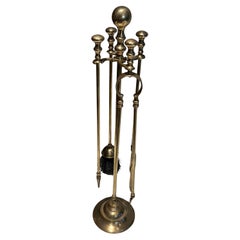 Neoclassical Style Brass Fireplace Tools on Stand. French Work.
