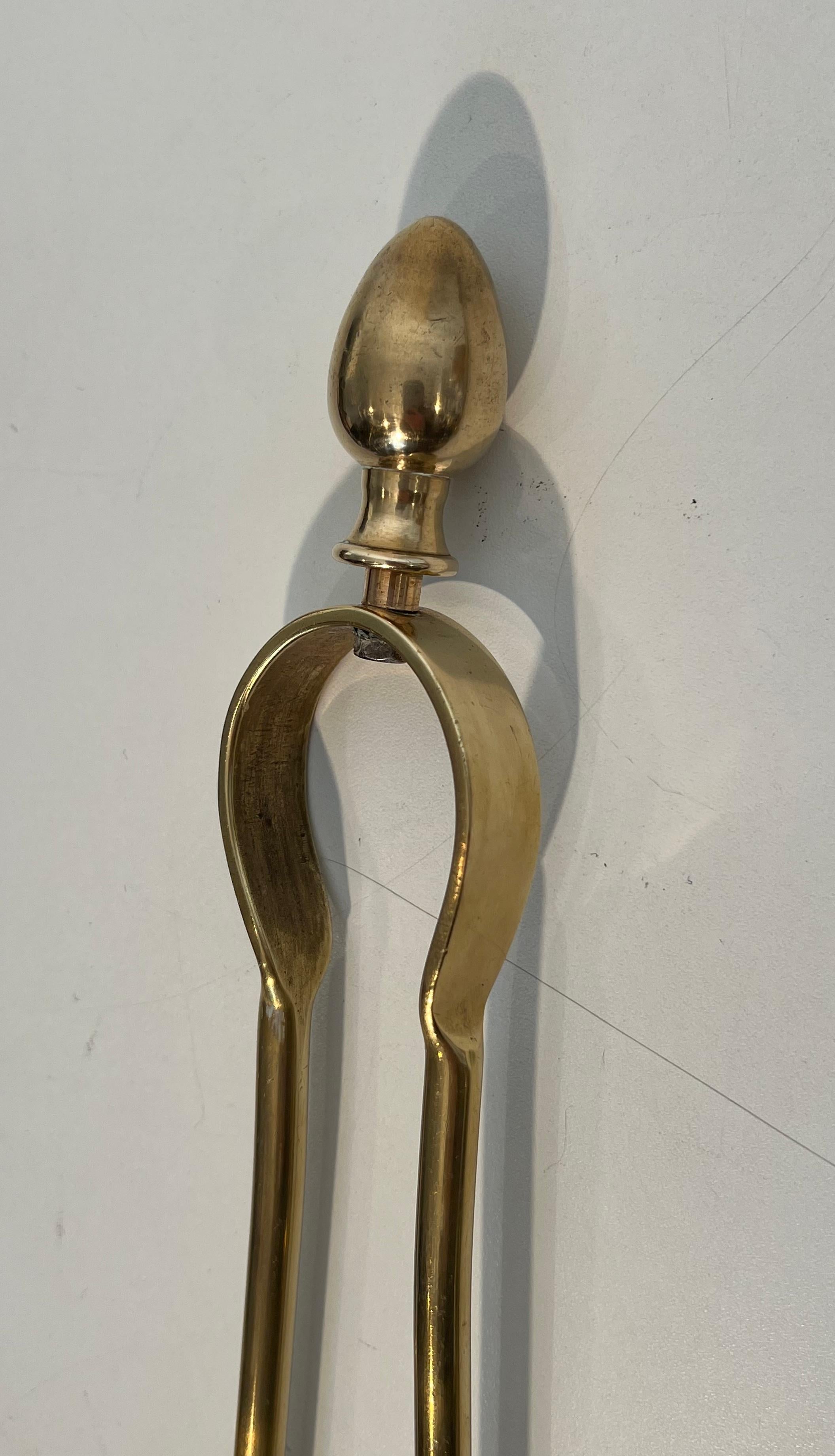 Neoclassical Style Brass Fireplace Tools on Stand In the style of Maison Jansen For Sale 6