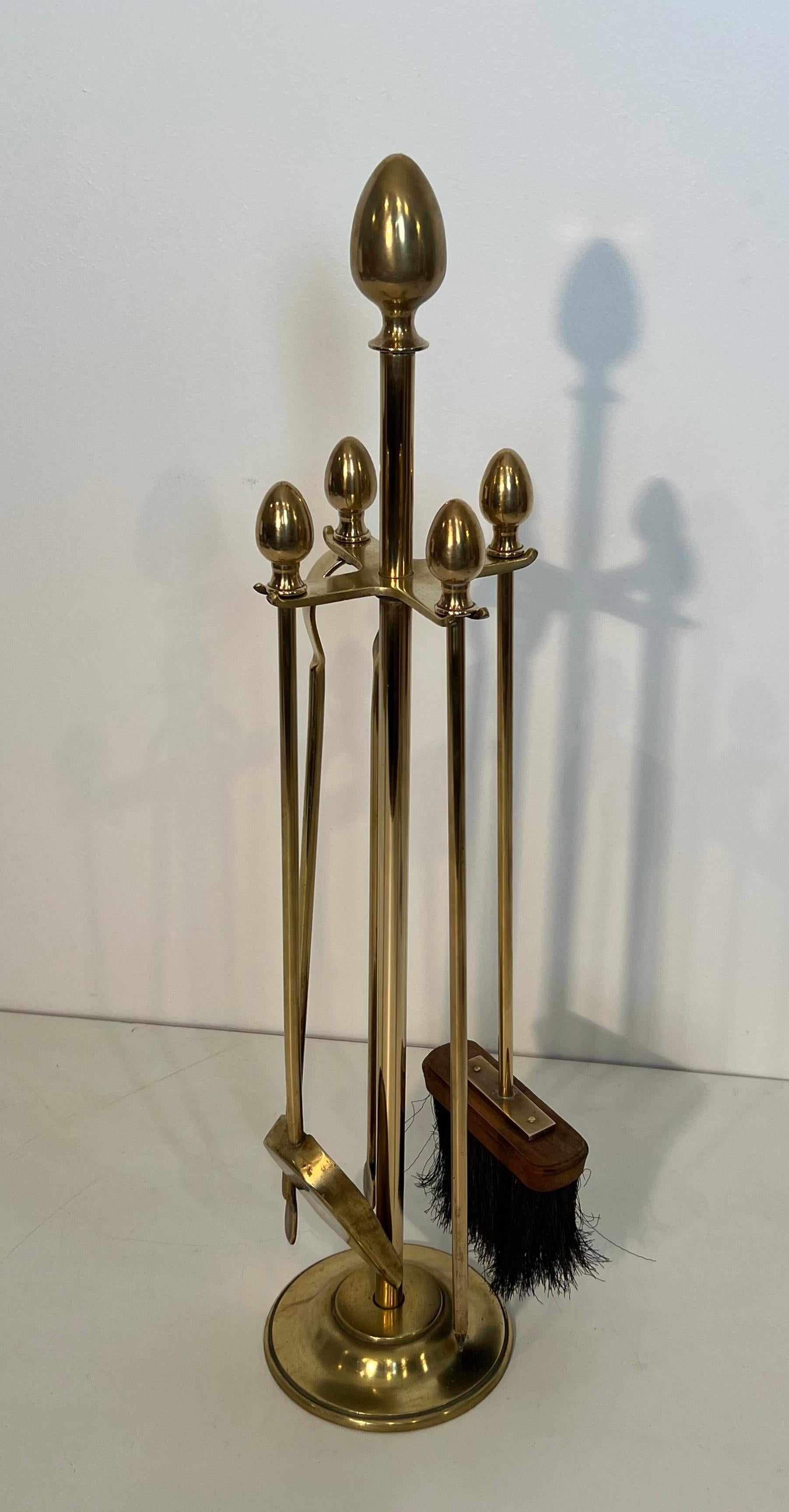 Neoclassical Style Brass Fireplace Tools on Stand In the style of Maison Jansen For Sale 7