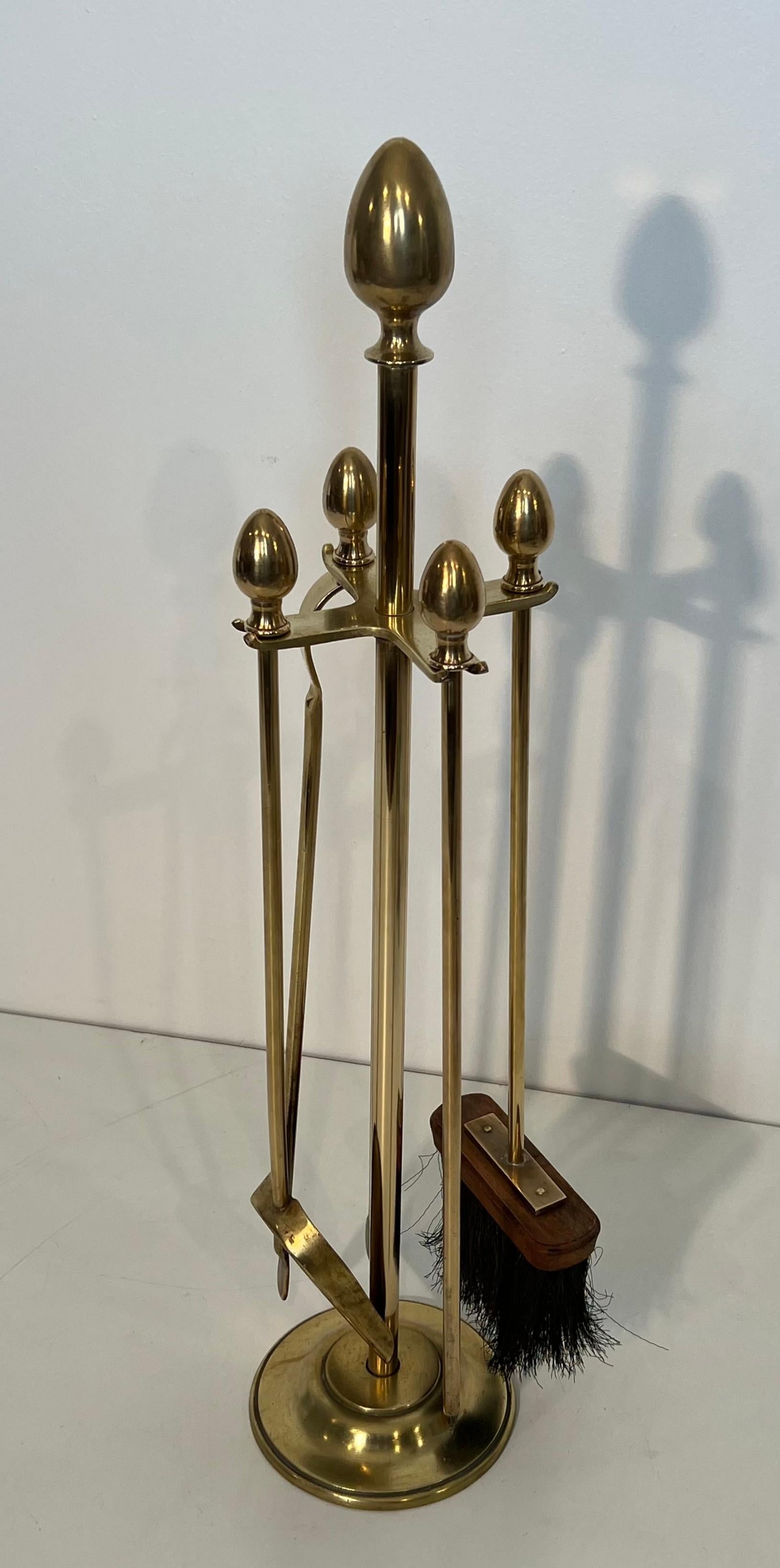Neoclassical Style Brass Fireplace Tools on Stand In the style of Maison Jansen For Sale 14