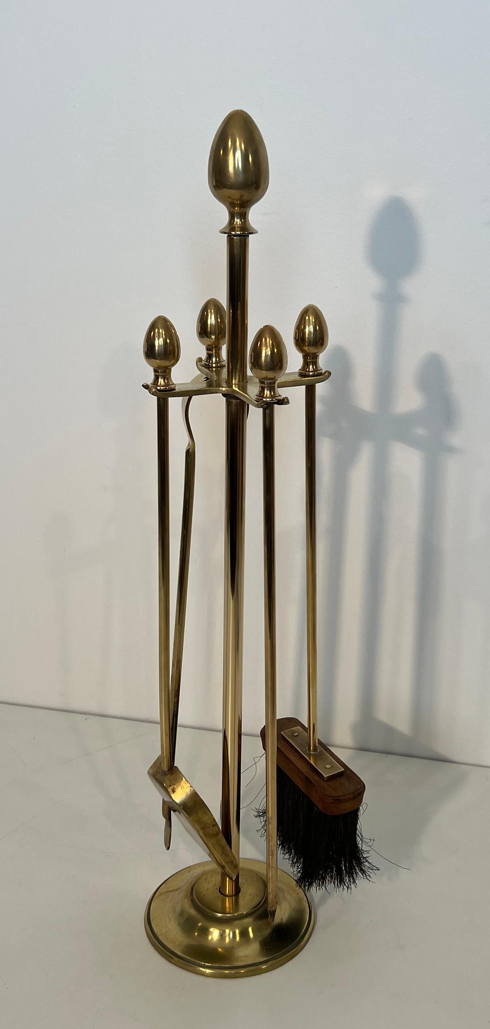 Neoclassical Style Brass Fireplace Tools on Stand In the style of Maison Jansen For Sale 15