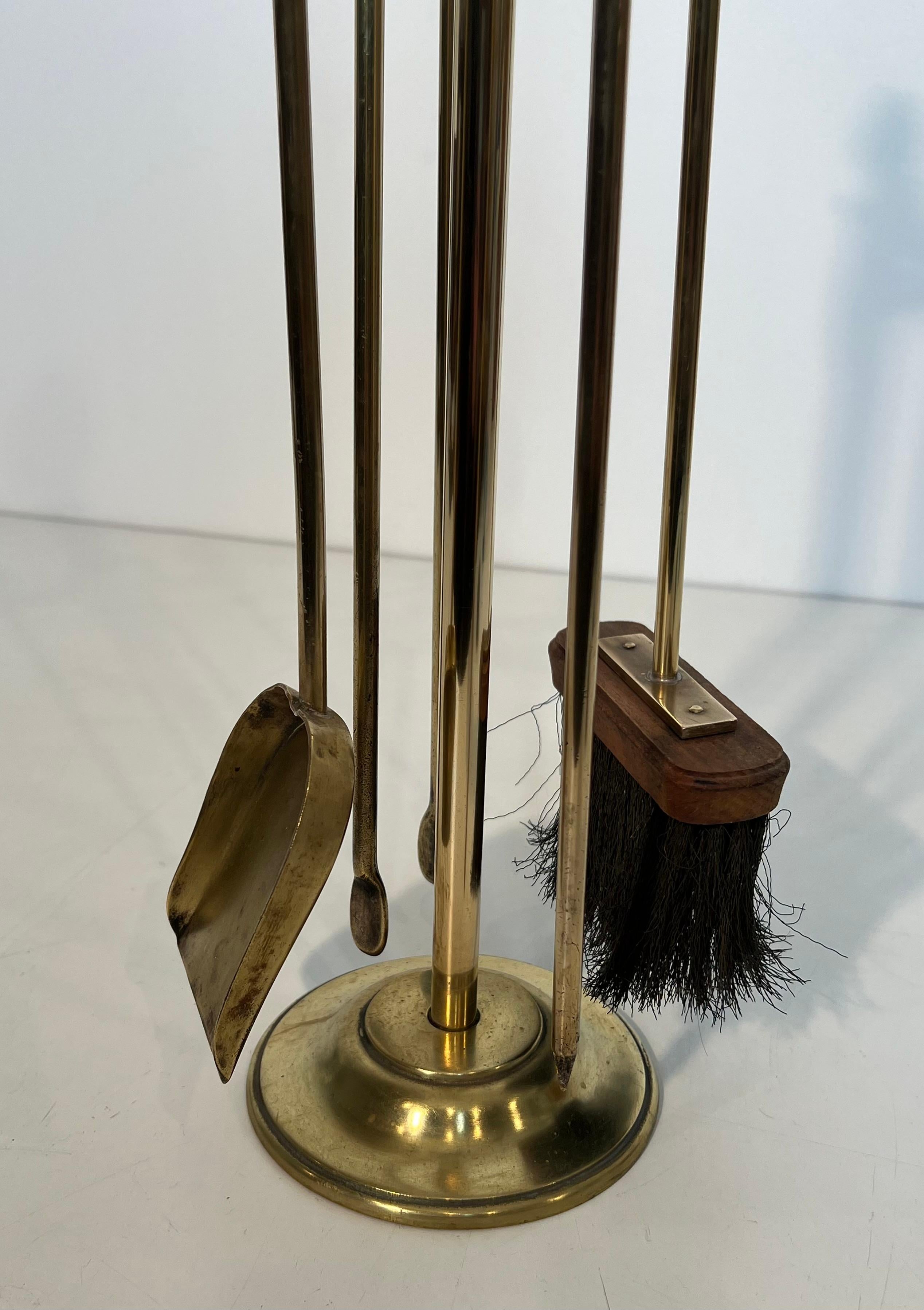 Late 20th Century Neoclassical Style Brass Fireplace Tools on Stand In the style of Maison Jansen For Sale