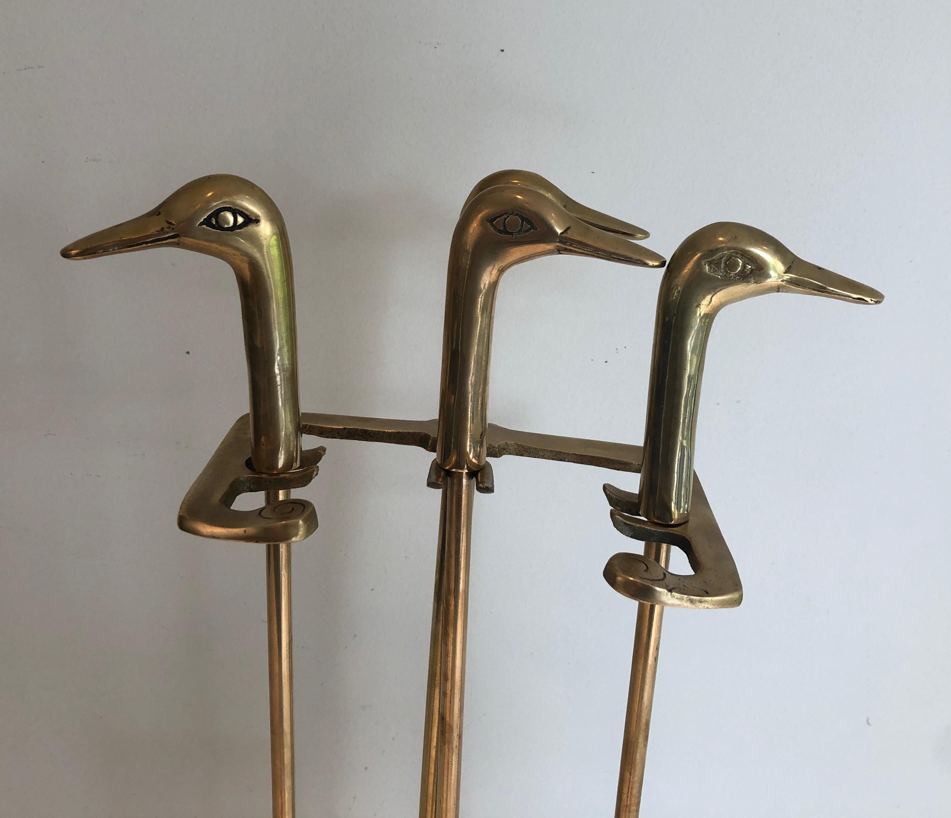 Neoclassical Style Brass Fireplace Tools with Duck Heads 6
