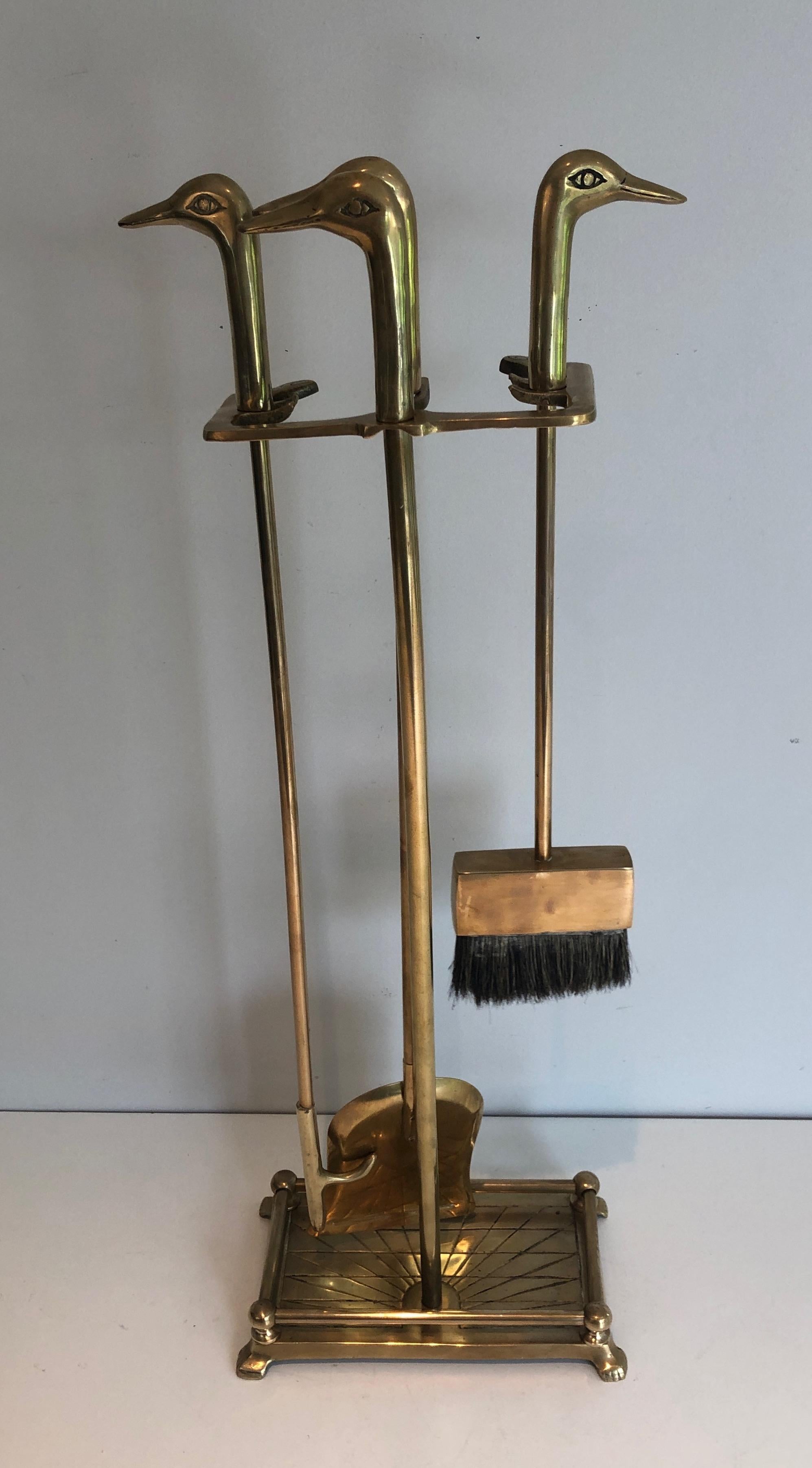 Neoclassical Style Brass Fireplace Tools with Duck Heads 13