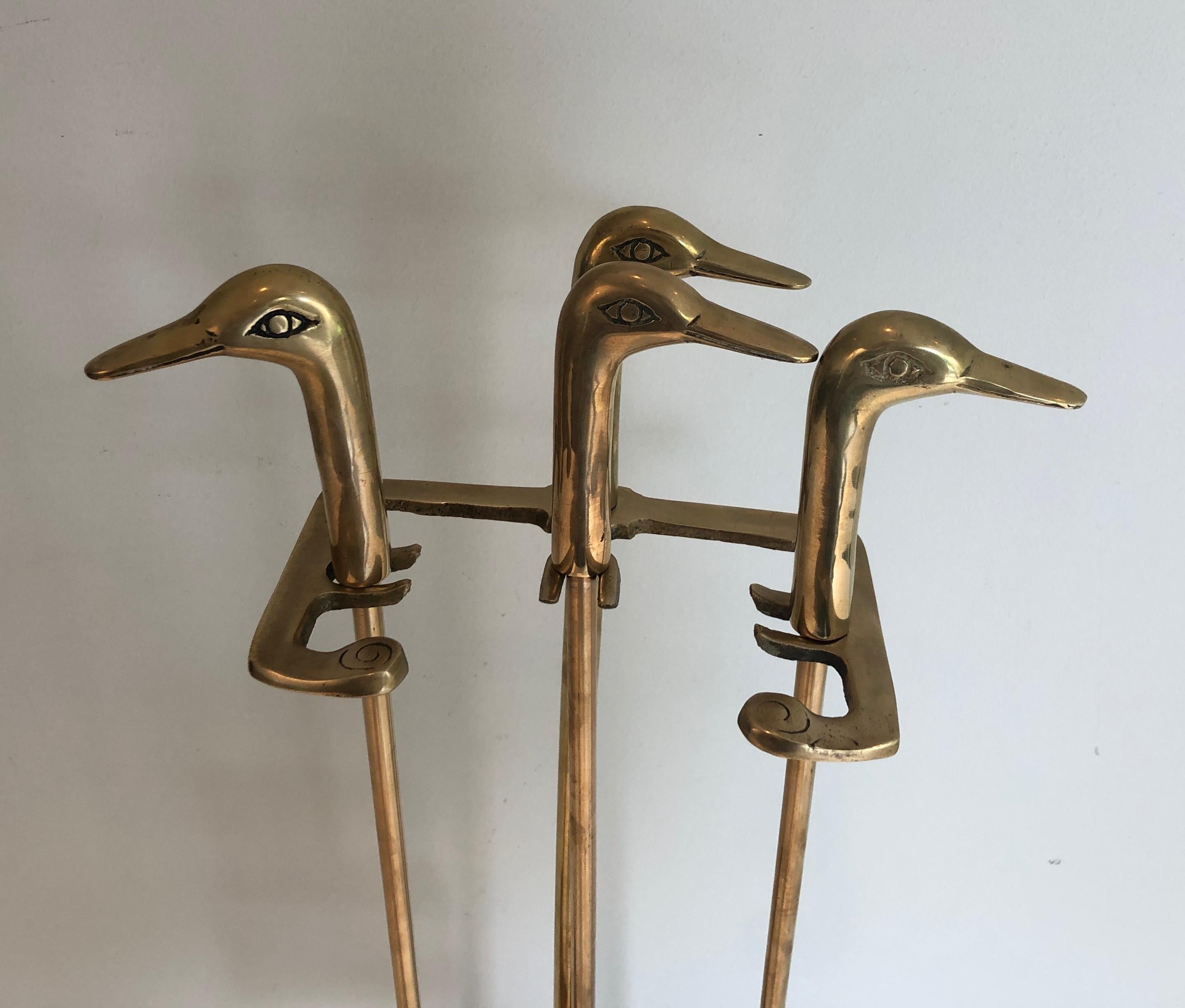 brass duck fireplace tools