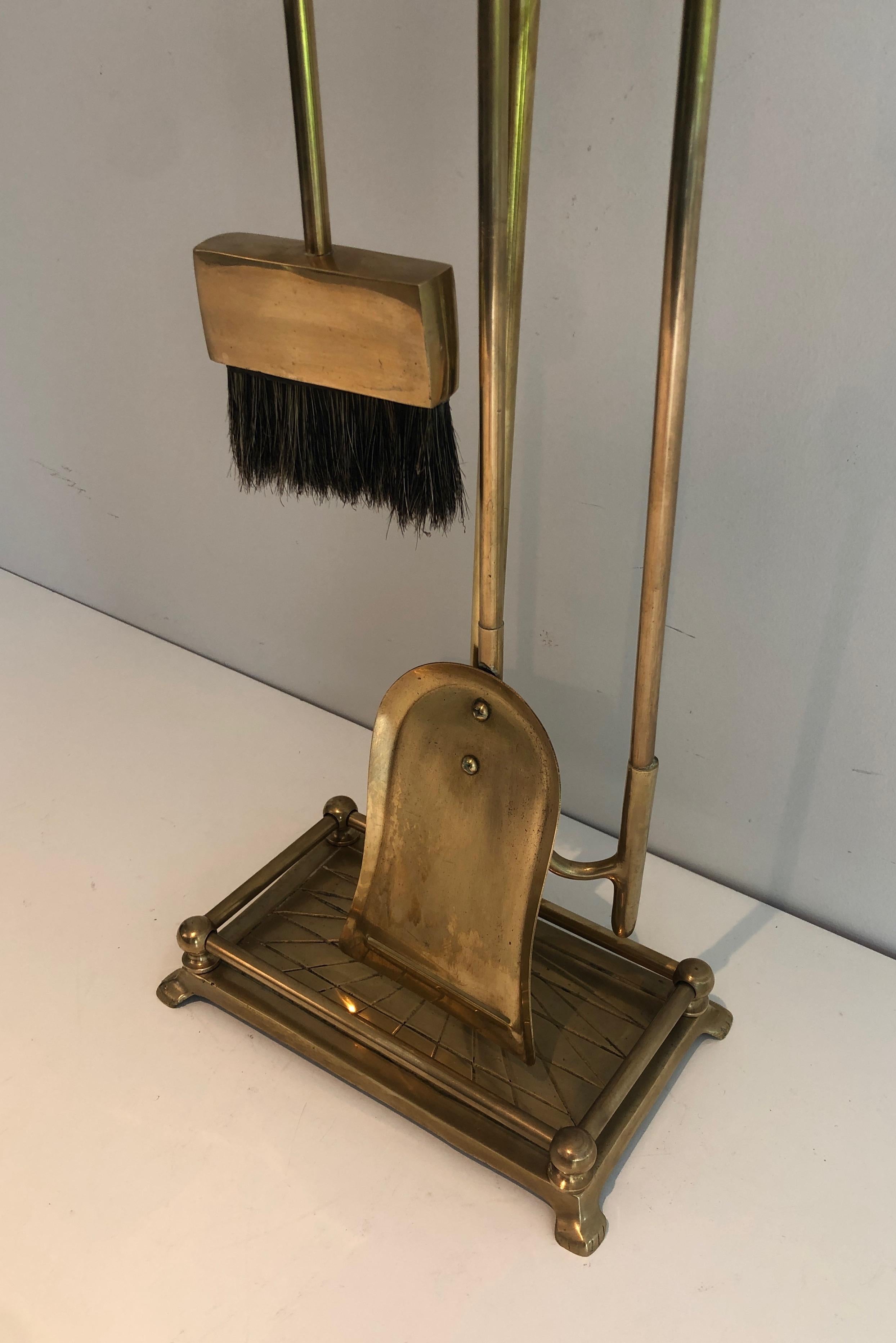 Late 20th Century Neoclassical Style Brass Fireplace Tools with Duck Heads