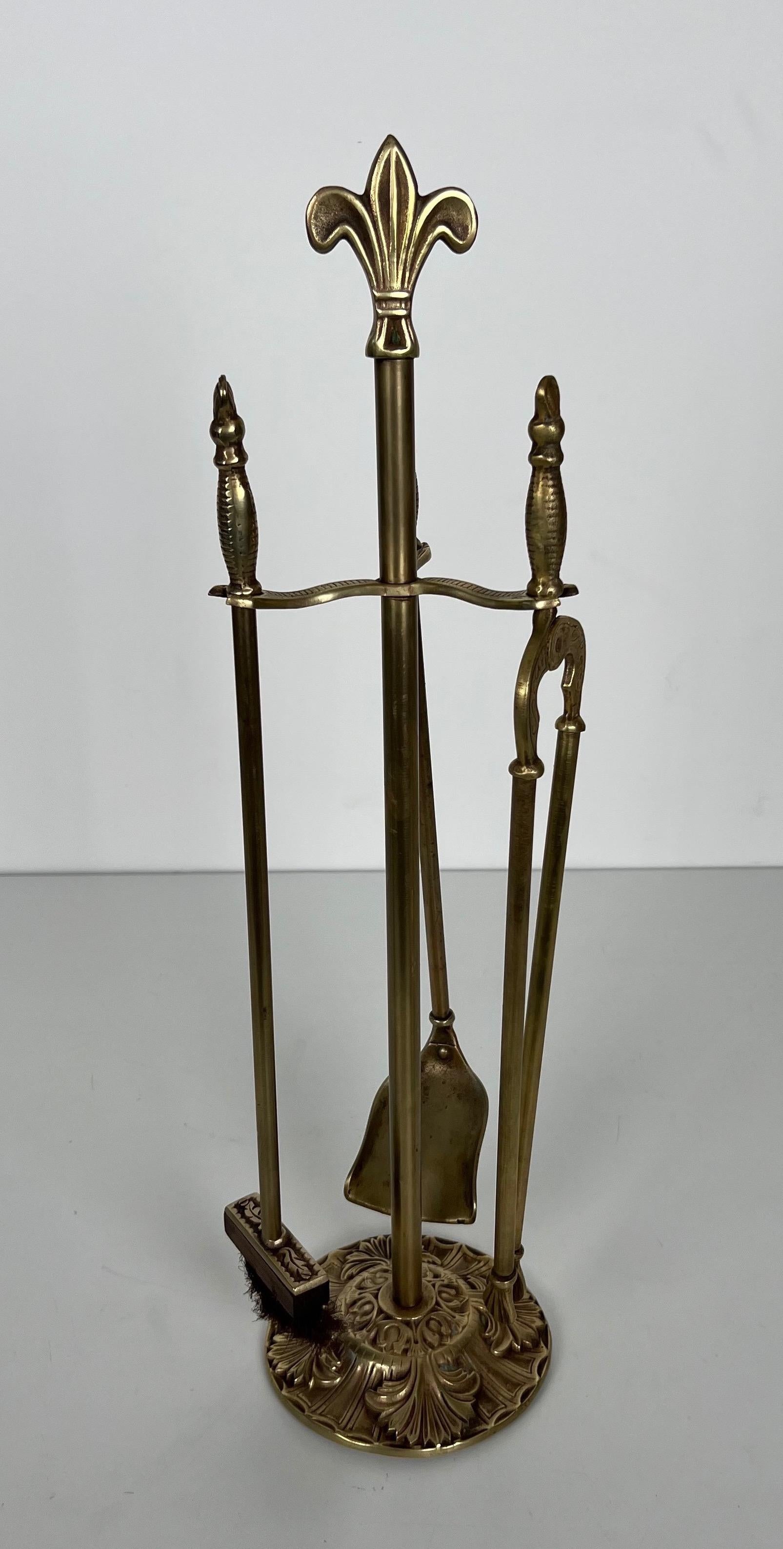 Neoclassical Style Brass Fireplace Tools with Lily Flowers 7