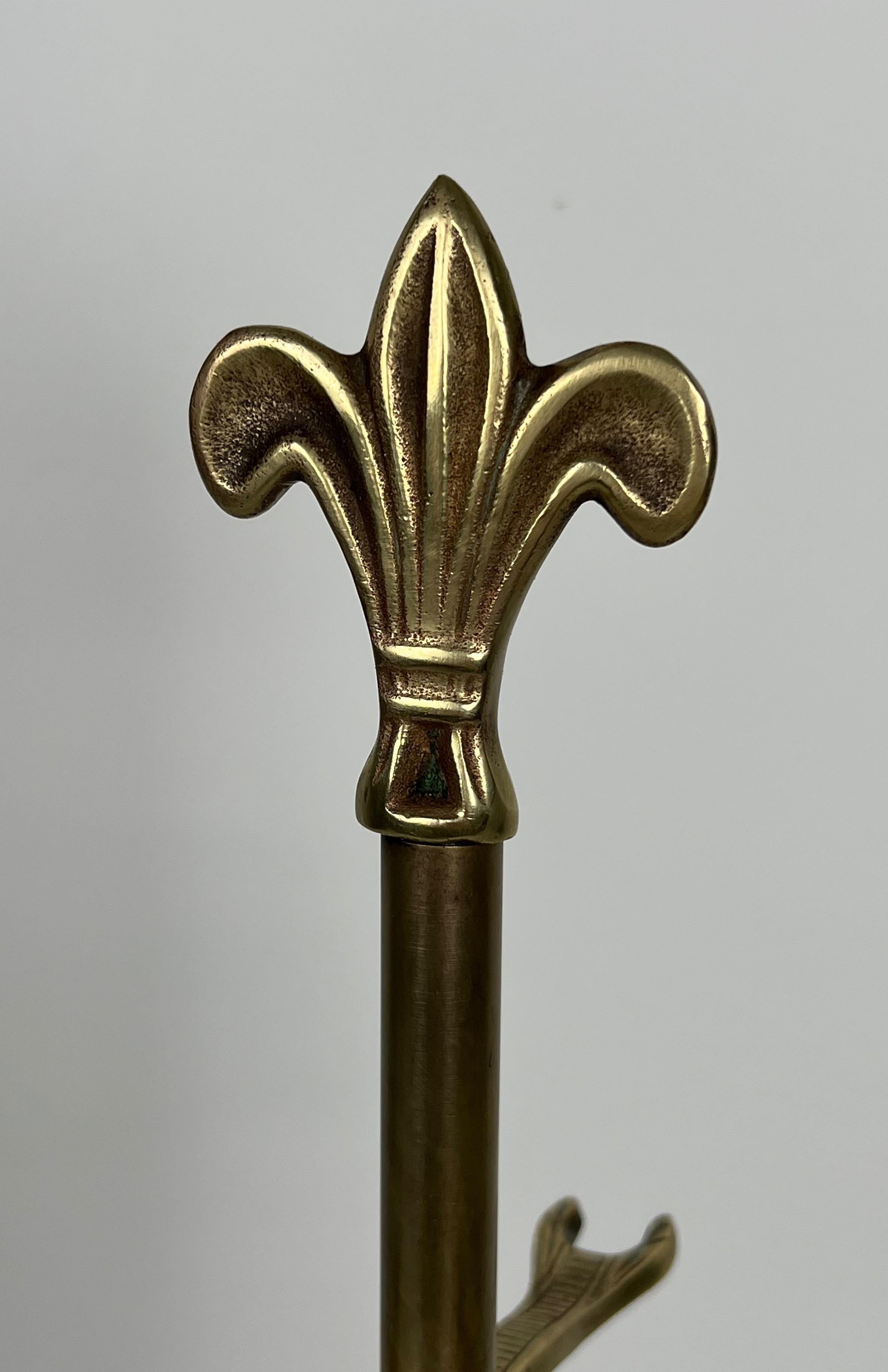Late 20th Century Neoclassical Style Brass Fireplace Tools with Lily Flowers For Sale