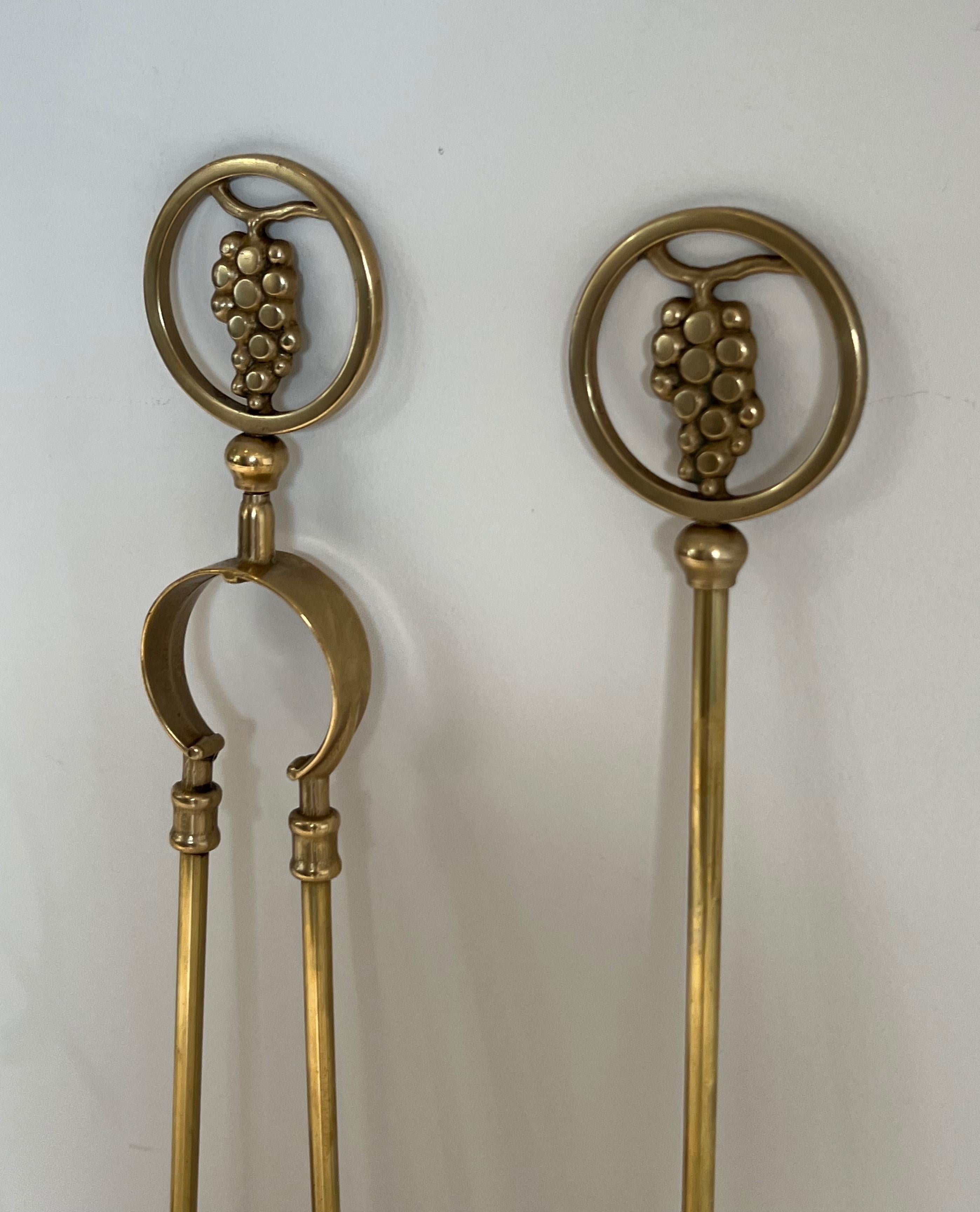 Neoclassical Style Brass Grappes Fireplace Tools For Sale 3