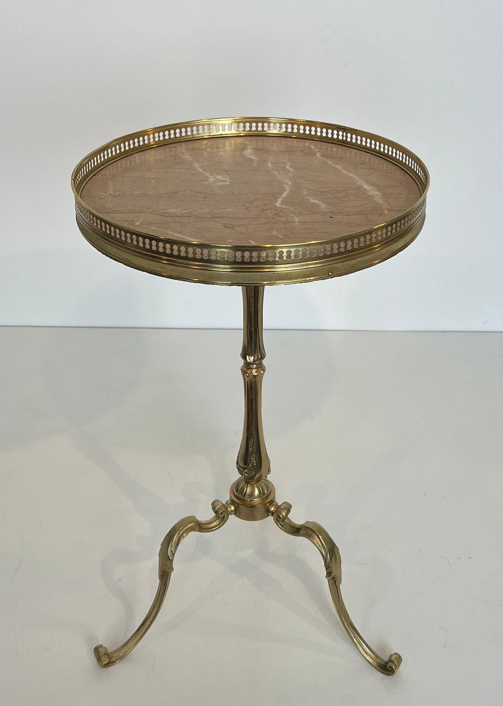 French Neoclassical Style Brass Gueridon with Marble Top, possibly Maison Jansen For Sale