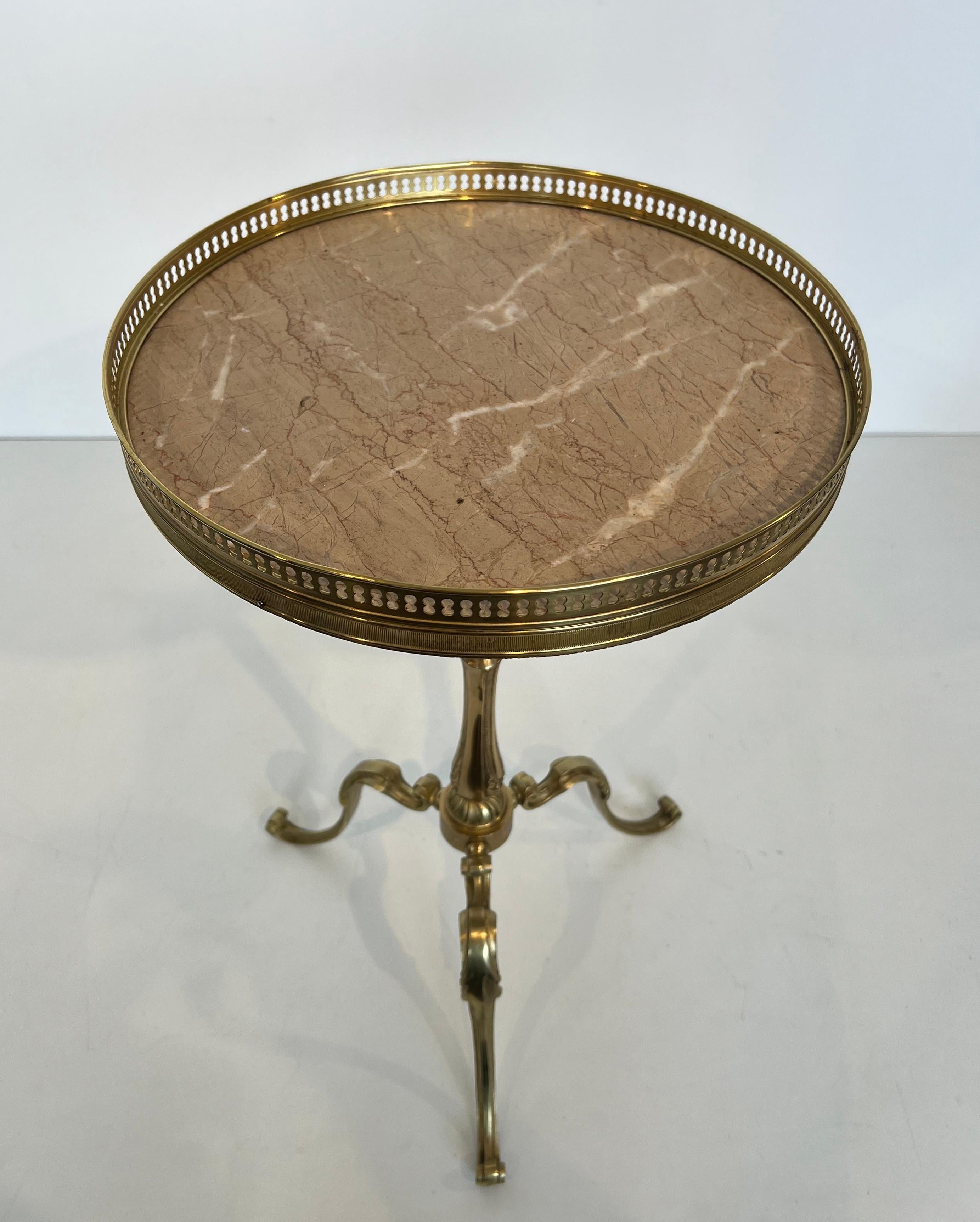 Mid-20th Century Neoclassical Style Brass Gueridon with Marble Top, possibly Maison Jansen For Sale